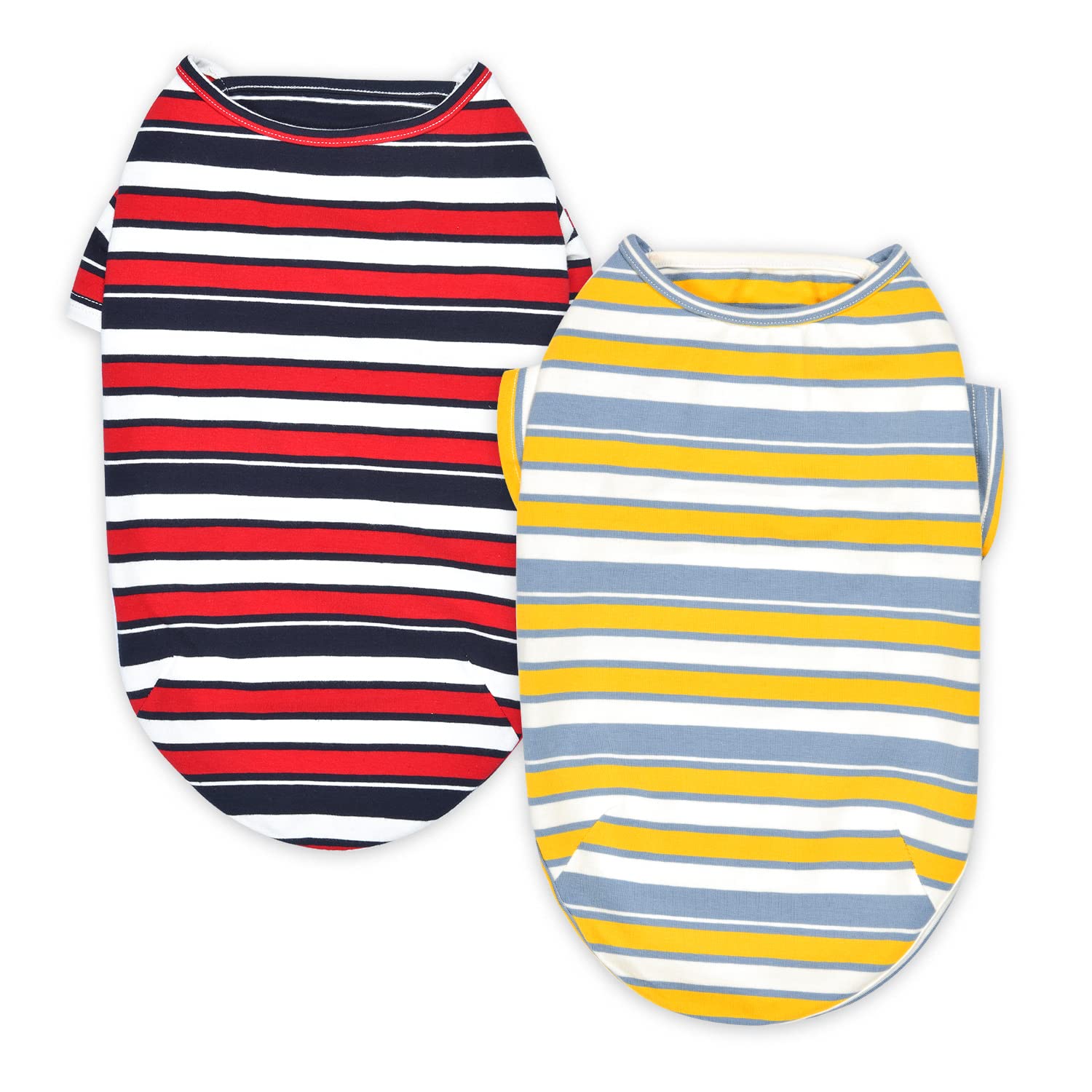 Knuffelen Dog Shirts Cotton Striped T-Shirt, Summer Pet Clothes For Small Dogs, 2-Pack Soft Puppy Apparel Cat Tee, Breathable Stretchy, Red Yellow Xxl
