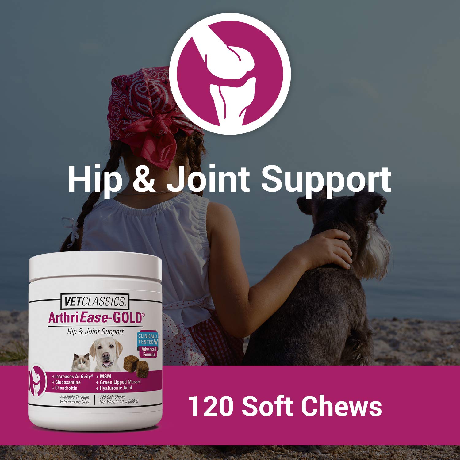 Vet Classics ArthriEASE-Gold Advanced Joint Support for Dogs, Cats, - Supports Pet Flexibility, Discomfort - Helps Improve Dog J