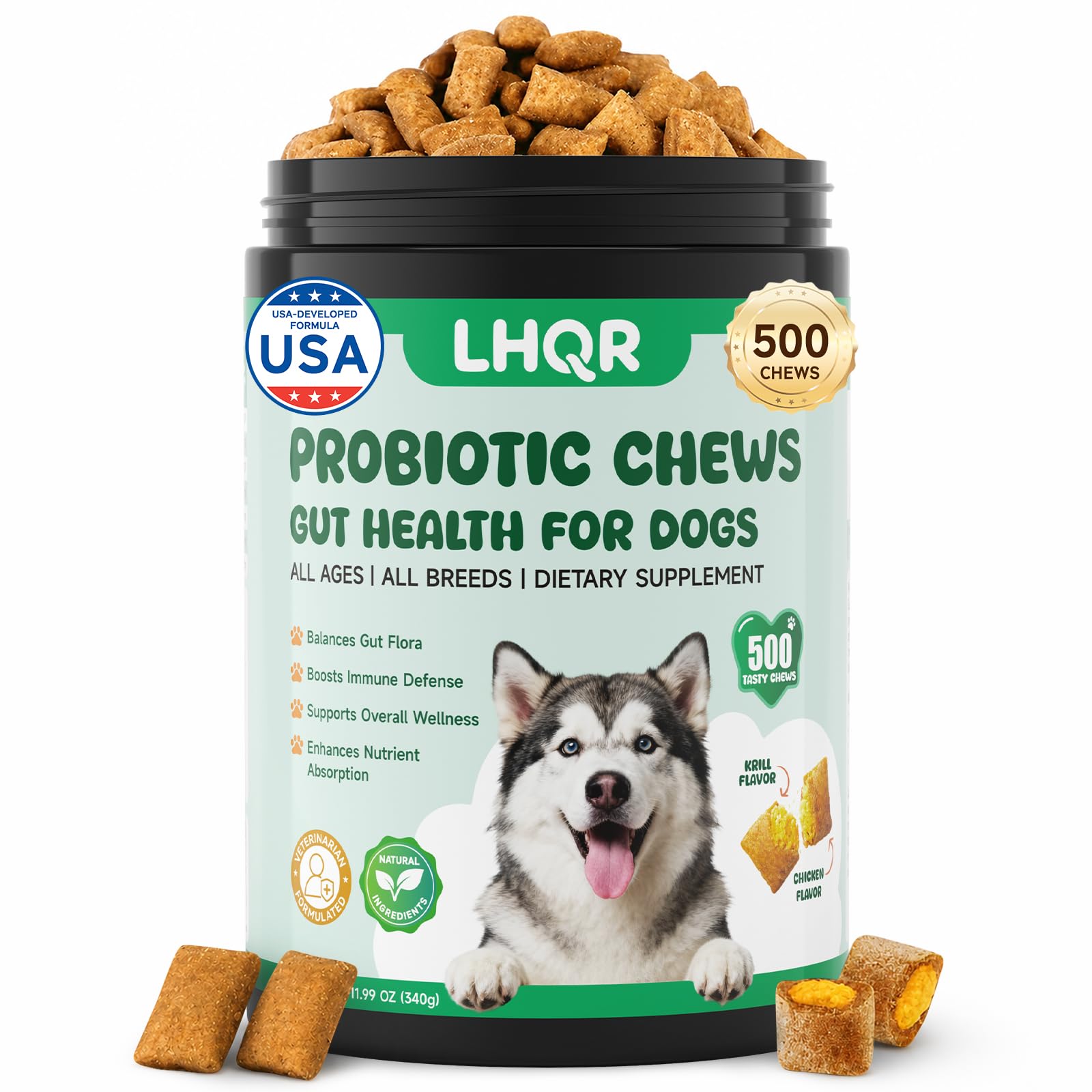 LHQR Probiotics for Dogs, Probiotic Chews for Dogs Supports Digestive Health and Immune Soft Chews for Gut Health Itchy Skin Dia