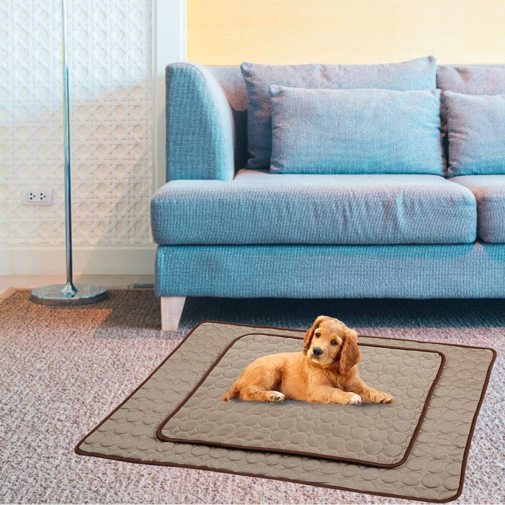 Meilimiyu Washable Dog Cooling Mat Ice Silk Pet Self Cooling Pad Blanket (40X28 In, Coffee)
