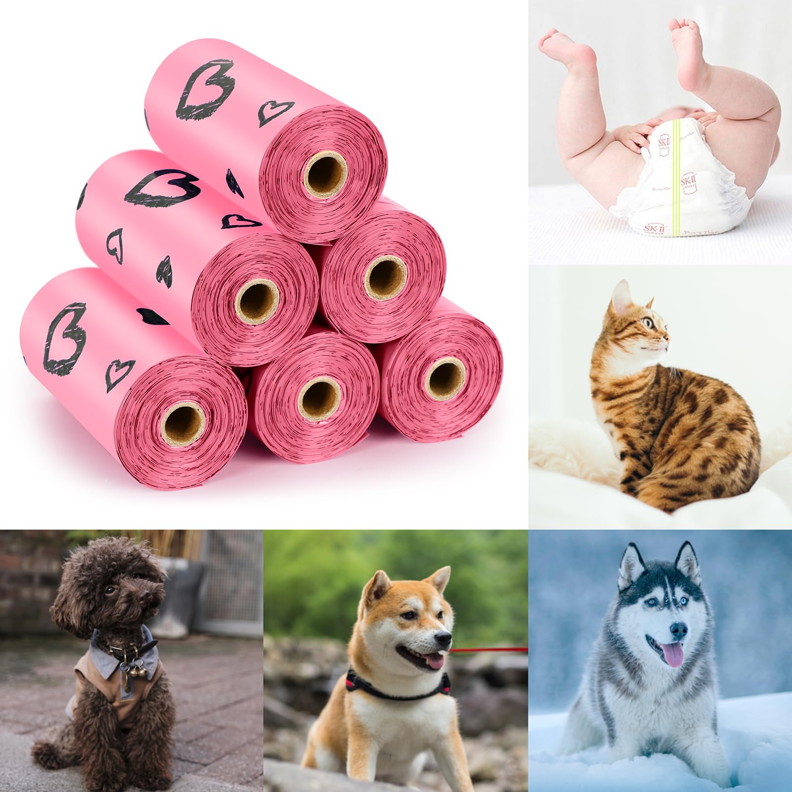 Dog Poop Bag Rolls Pink: 540 Count Dog Waste Bags with Dispenser, Extra Thick Strong Leak proof Poop Bags for Dogs Doggy | Unsce