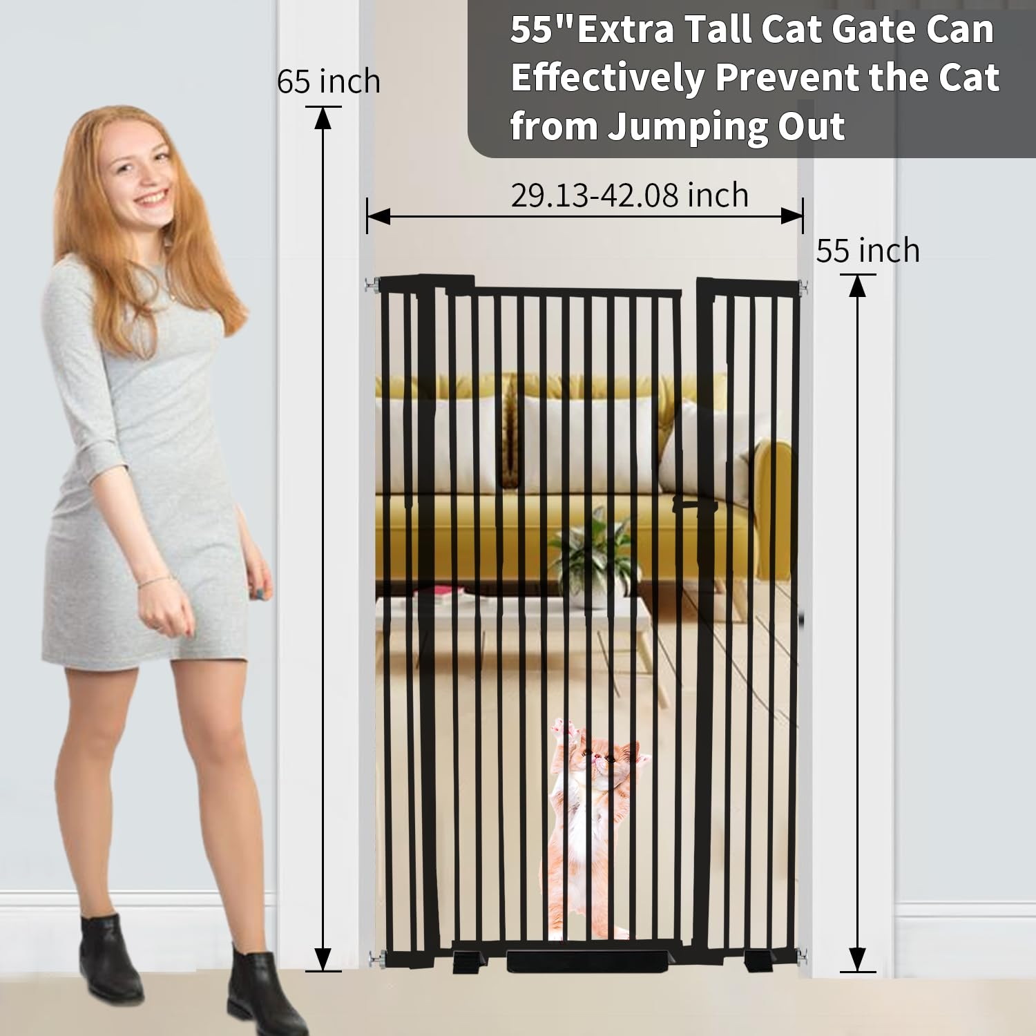 NexusSmash 55.1 inch Extra Tall Pet Gate Baby Gate, Extra Wide Adjustable 29.13''-45.62'', Pressure Mounted Walk Through Swing S