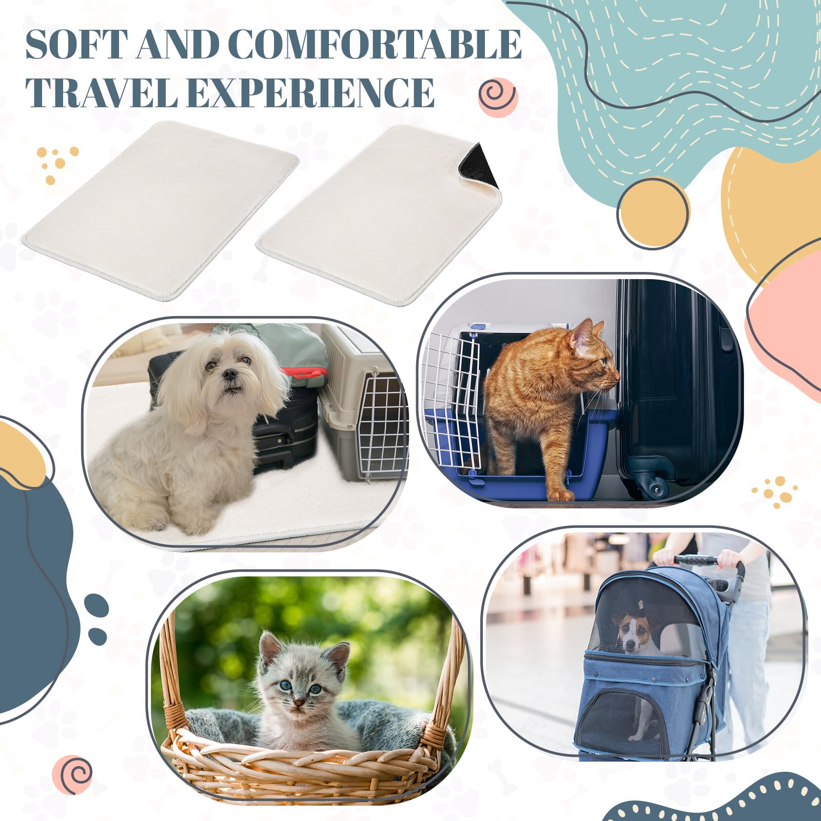 Drydiet 4 Pcs Pet Carrier Pad Travel Pet Reversible Dog Mat Replacement Liners For Travel Dog Bed Pad Washable Plush Cashmere Do