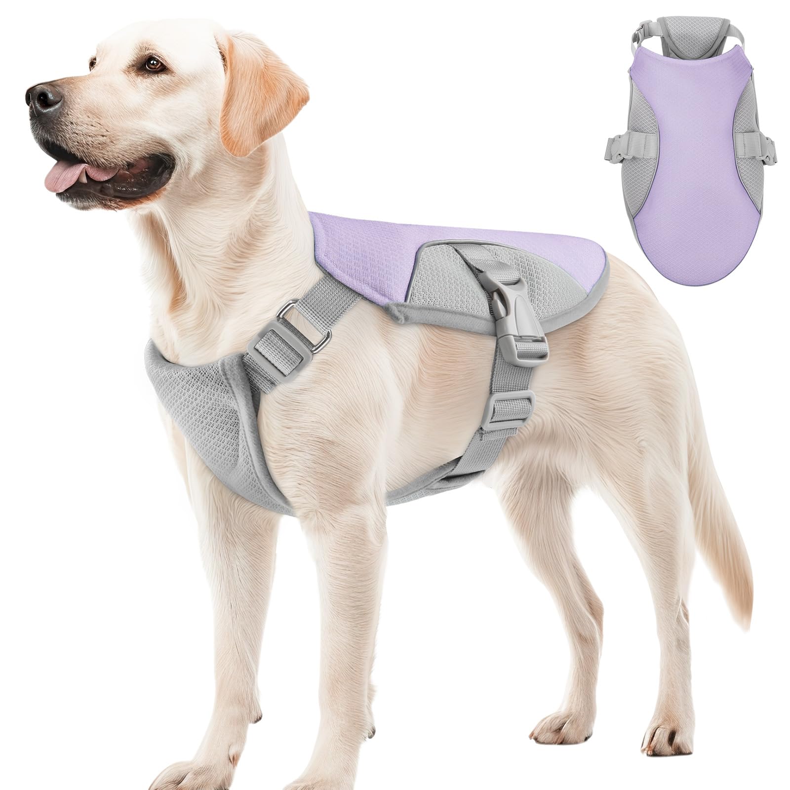 Dog Cooling Vest Harness Uv Protection Pet Cooler Jacket With Adjustable Buckle For Summer Beach And Hiking Lavender Purple-Larg