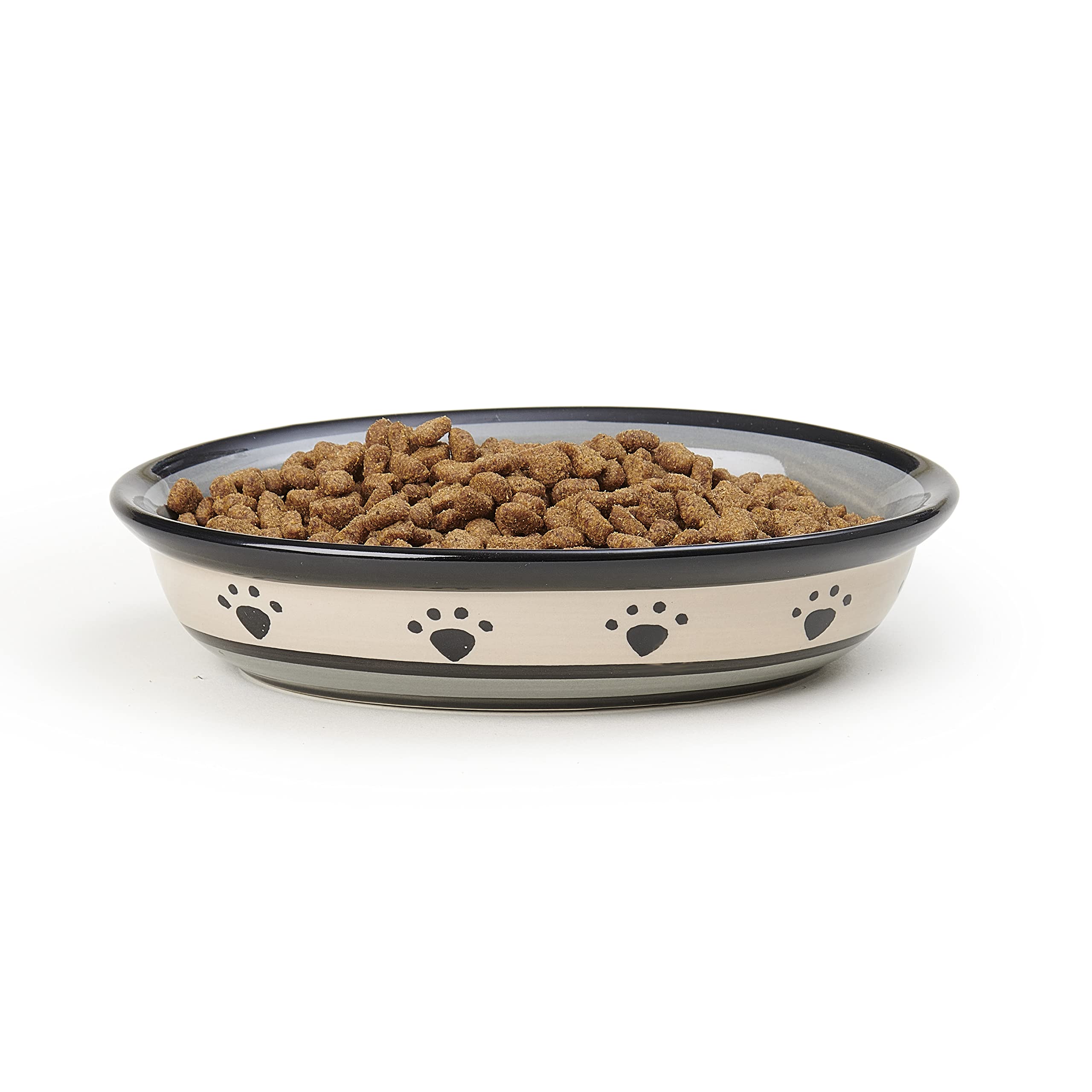 Petrageous 44247 Oval Metro Paws Stoneware Cat Bowl 6.25-Inch Wide And 1.5-Inch Tall Saucer With 1-Cup Capacity And Dishwasher And Microwave Safe For Small Dogs And Cats, Multicolored,Black