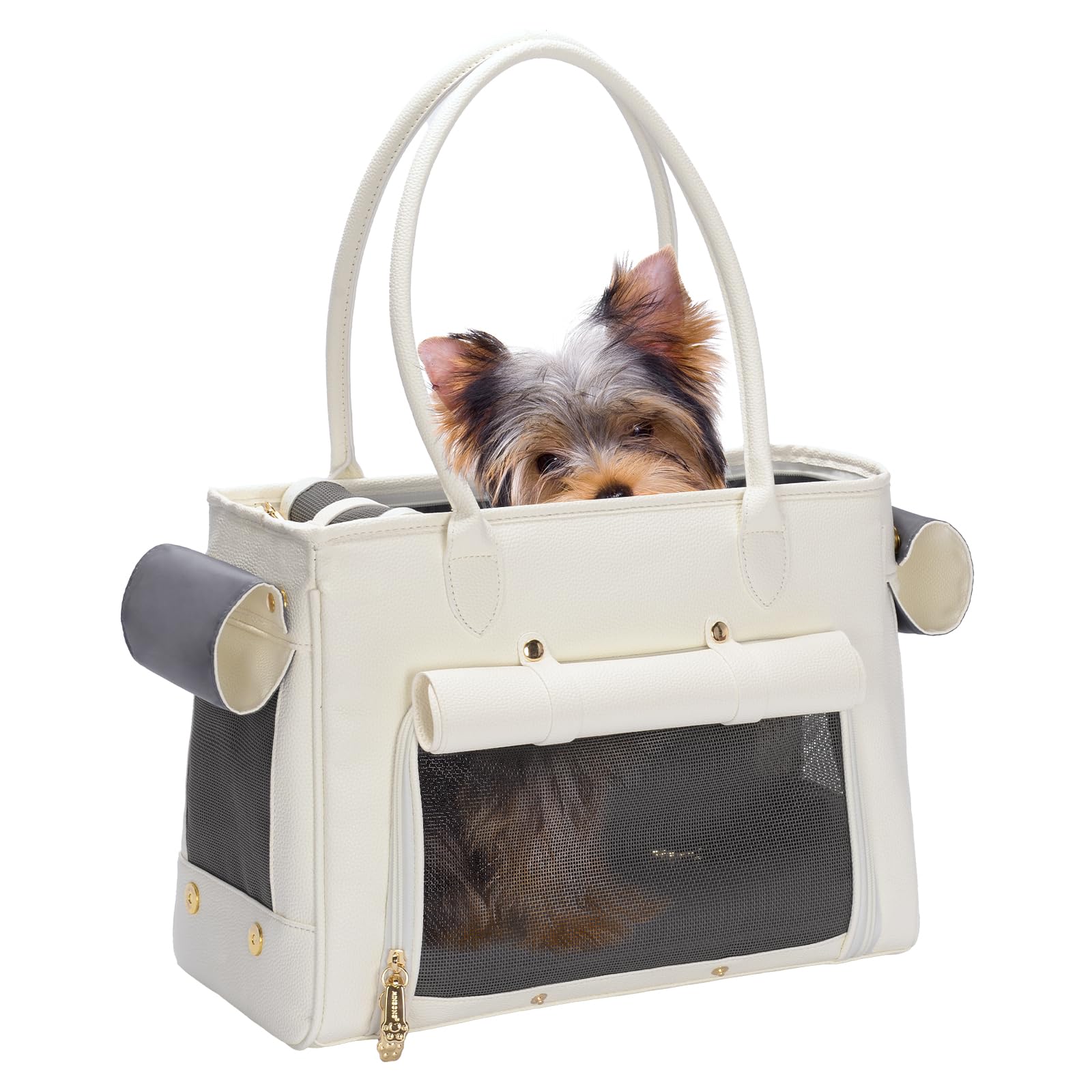 Fashion Pet Carrier Purse For Small Cat And Dog, Luxury Pu Soft-Sided Tote Bag With Large Pockets For Dogs And Puppies (White, 1