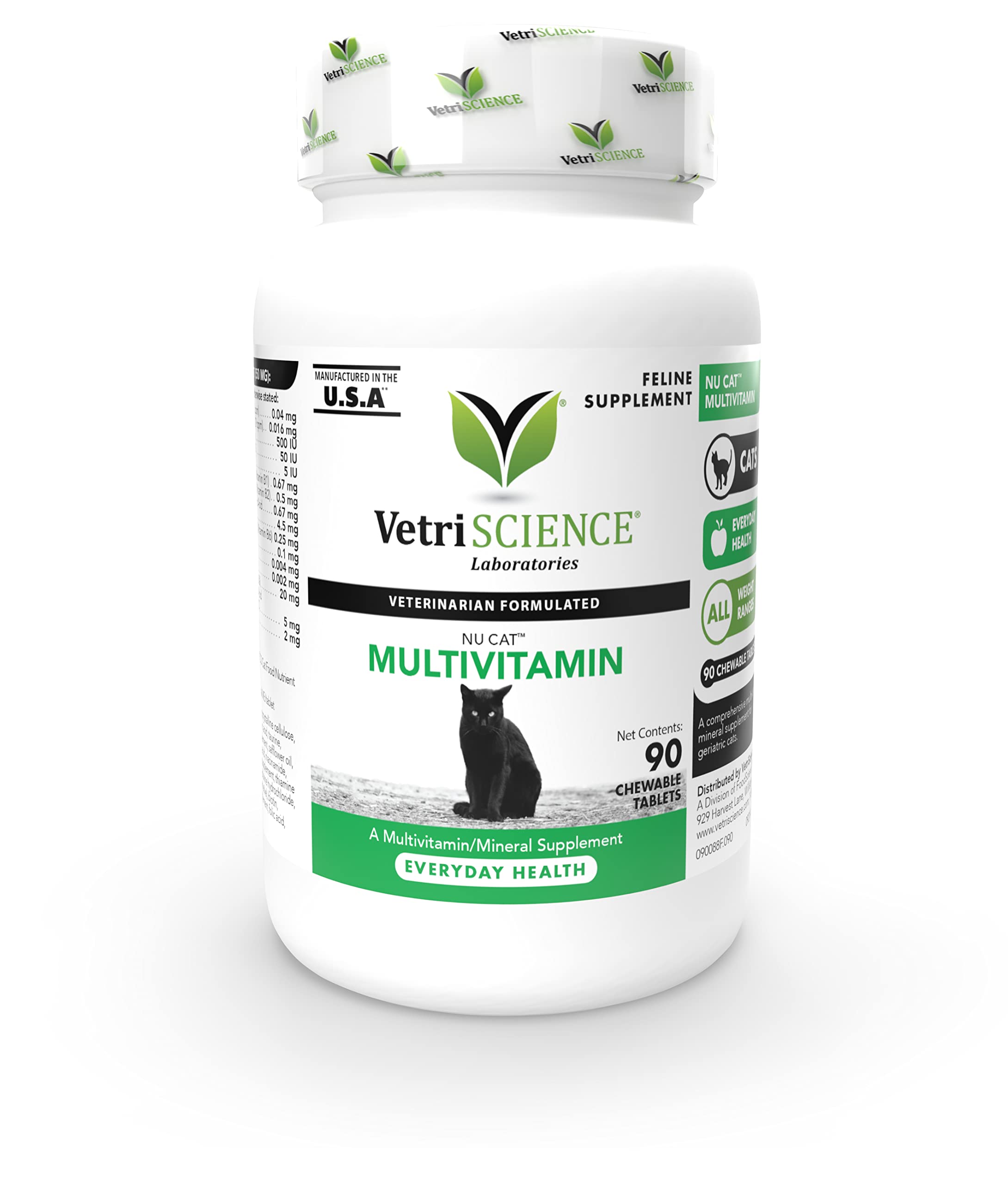 VetriScience NuCat Multi Vitamin for Cats, 90 Chewable Tablets - Complete MultiVitamin Supports Skin and Coat, Immune System, Ey