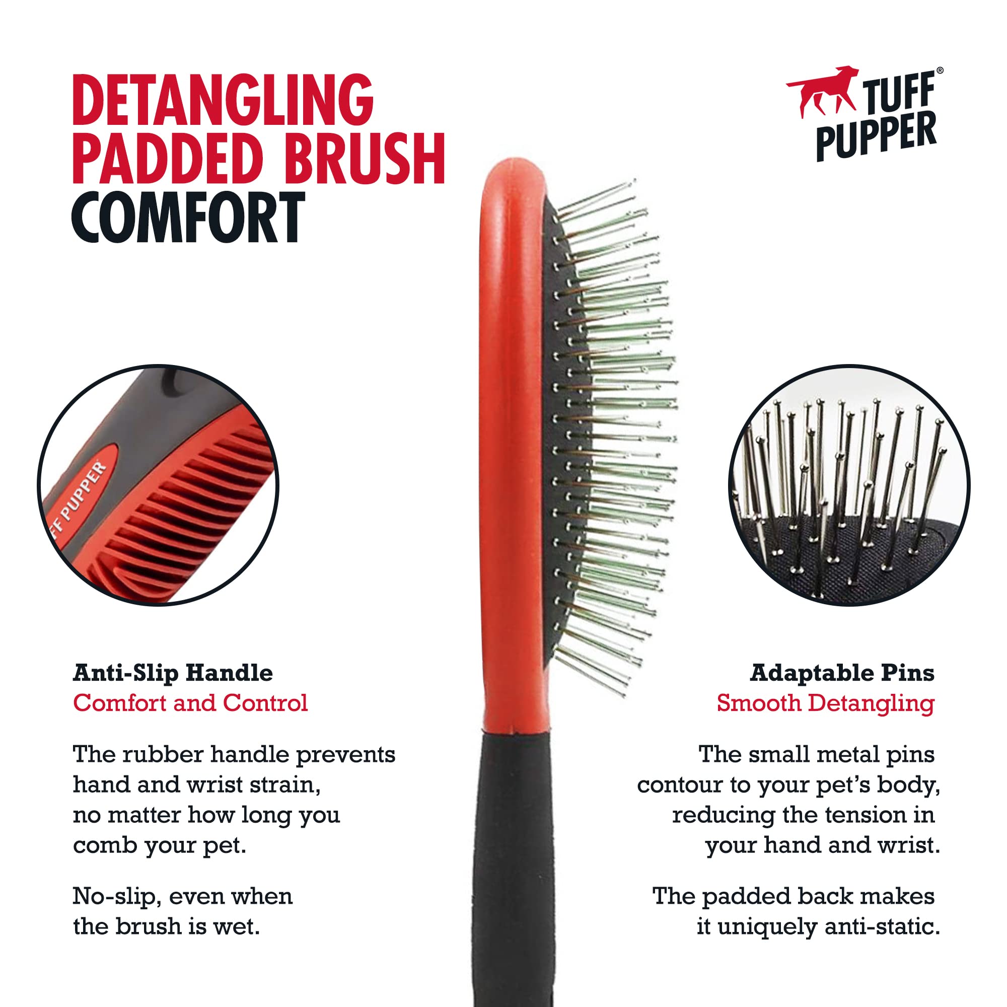 Tuff Pupper Stainless Steel Pin Brush For Dogs | Cat Hair Brush - Cat Shed Brush | Great Detangling Brush For Dogs | Suitable For All Pets With Long Or Short Hair | Dematting & Detangling Undercoat