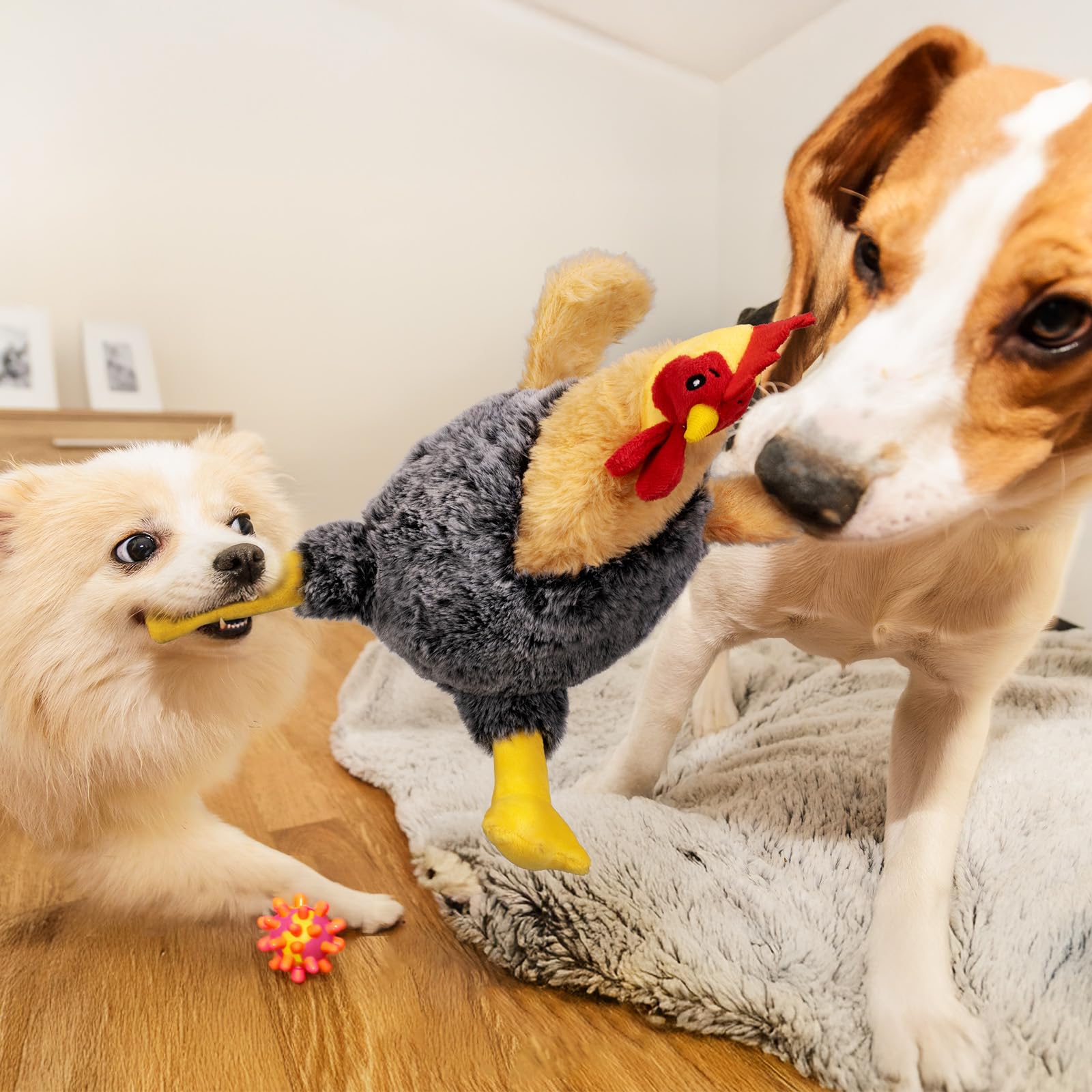 Squeaky Stuffed Dog Toys - Plush Chicken Chew Toy for Small, Medium & Large Dogs, Cute & Funny Interactive Puppy Toy with Crinkl