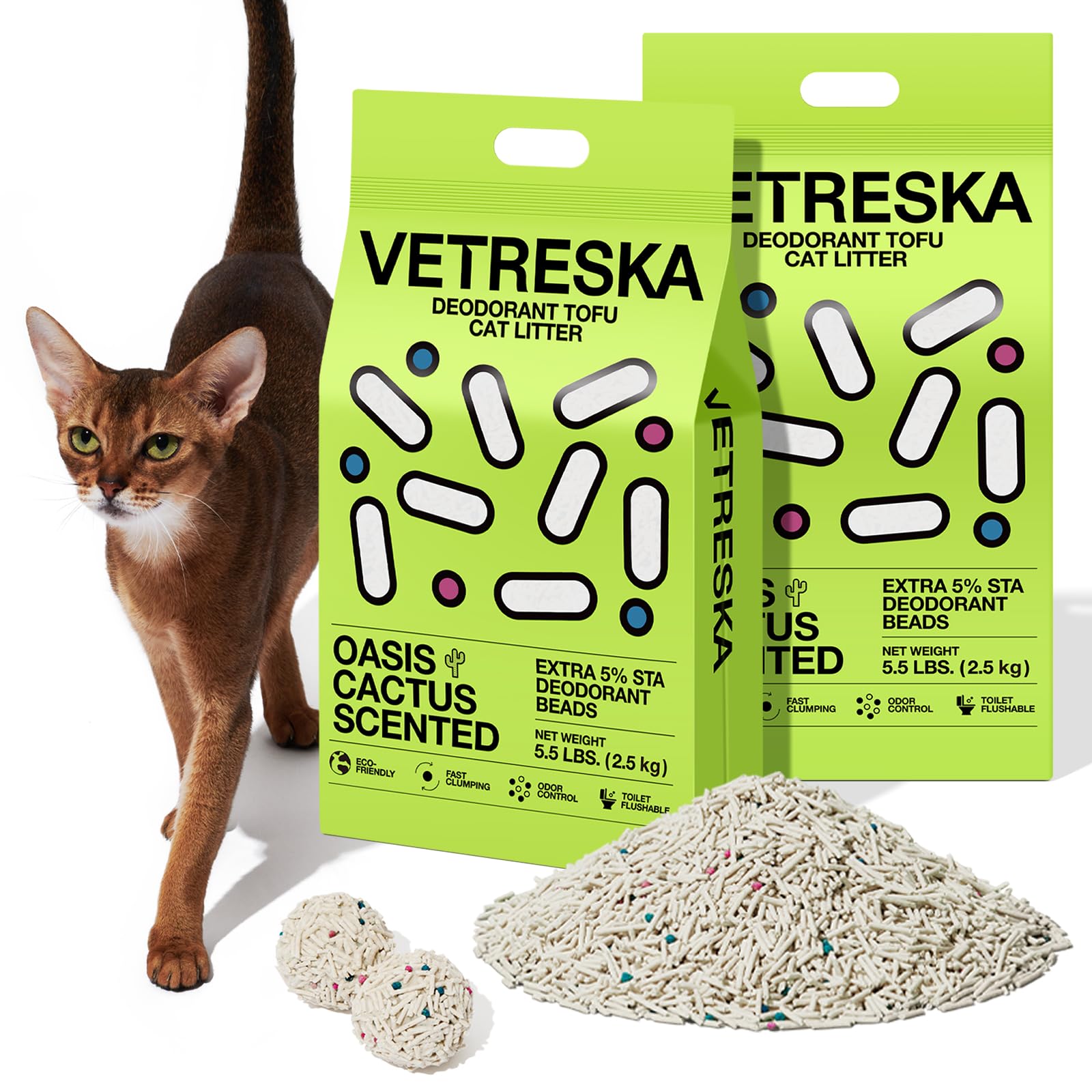 Vetreska Tofu Cat Litter, Natural Kitty Litter Strong Clumping Flushable Pellets, Ultra Water Absorbent Deodorant Tofu Litter, D