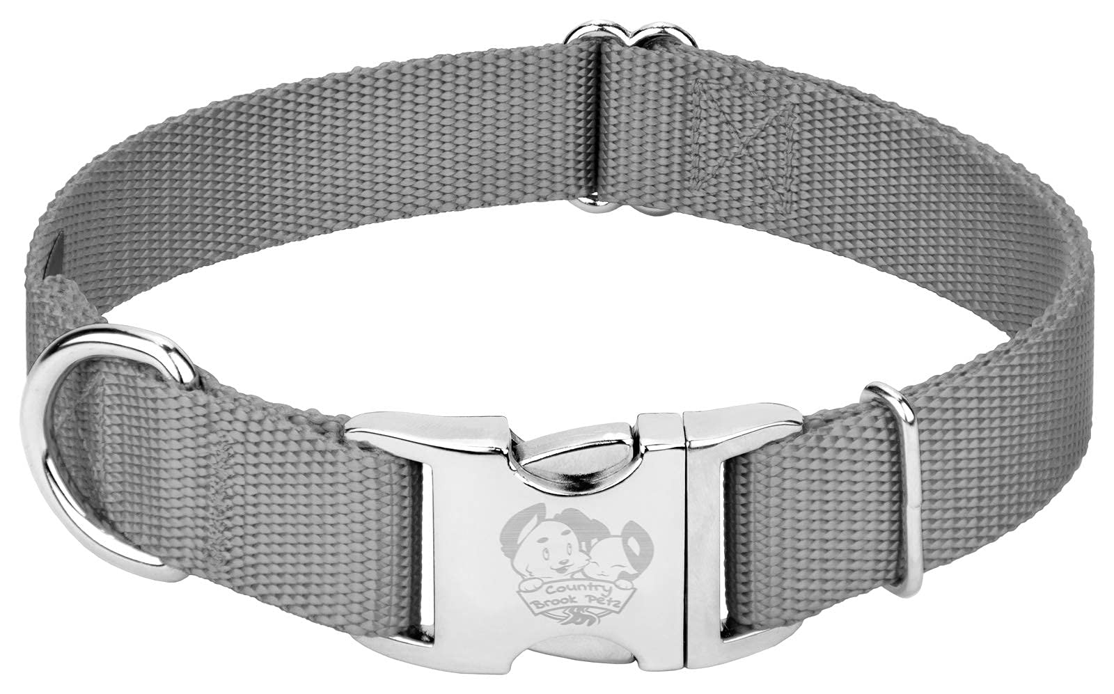 Country Brook Design - Vibrant 30+ Color Selection - Premium Nylon Dog Collar With Metal Buckle (Small, 3/4 Inch Wide, Silver)