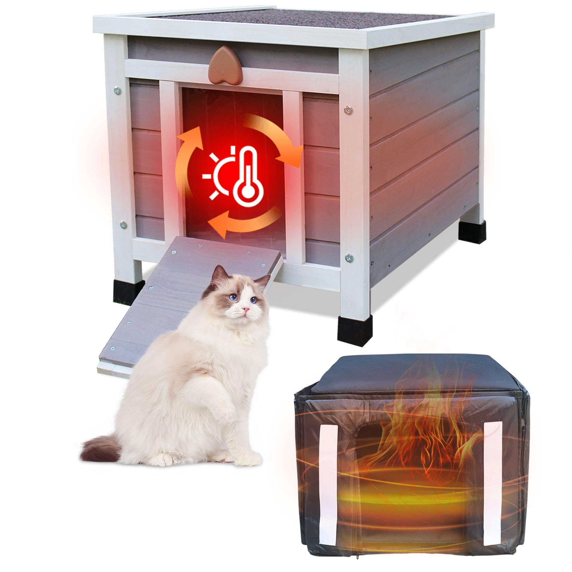 Rockever Outdoor Cat House, Insulated Outdoor Cat House With Warm Liner For Winter, Weatherproof Rabbit Hutch Bunny Cage, Wooden