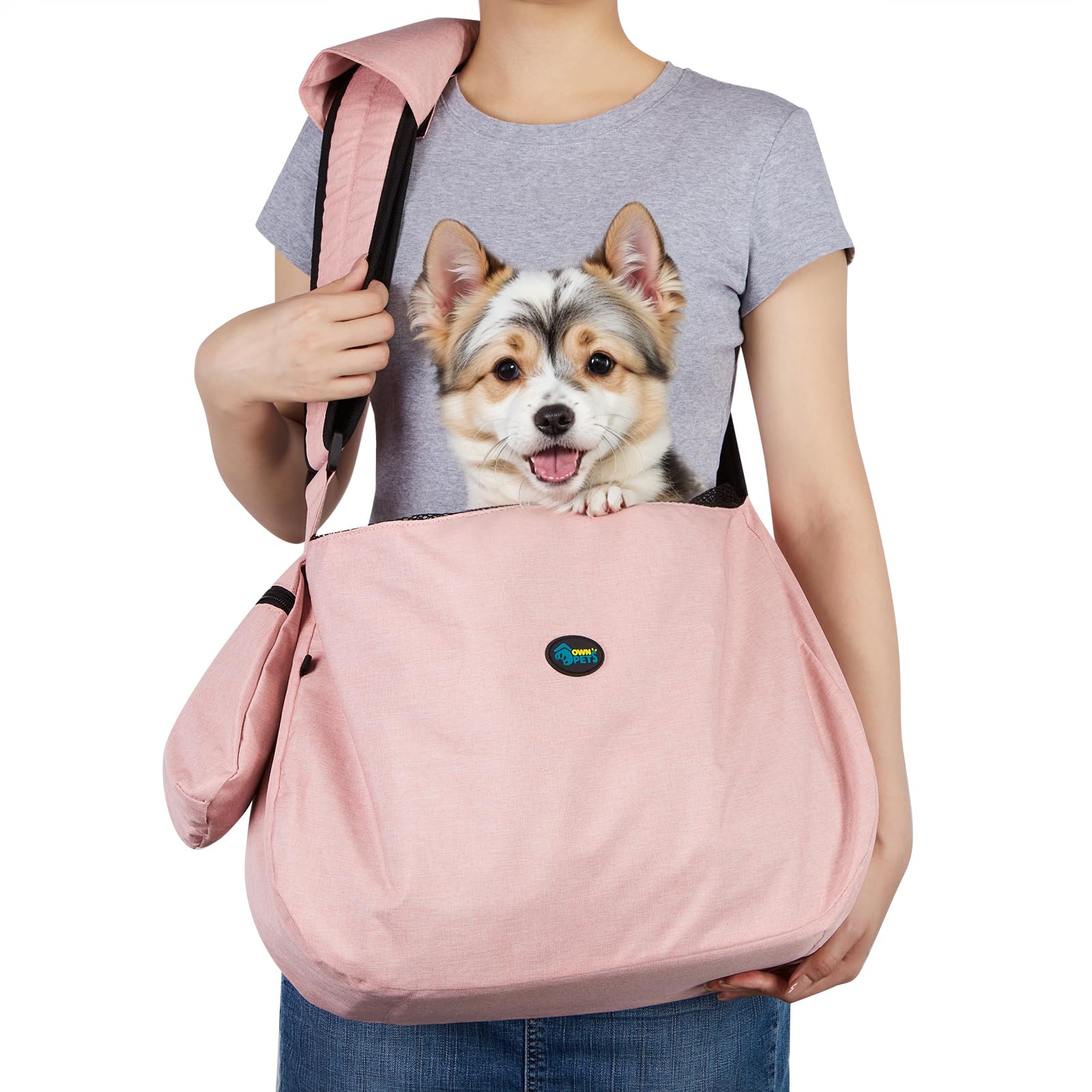 Ownpets Pet Dog Sling Carrier Bag Adjustable Padded Strap Dog Hand Free Safe Mesh Pet Carrier for Small Medium Dog Cat (Pink)