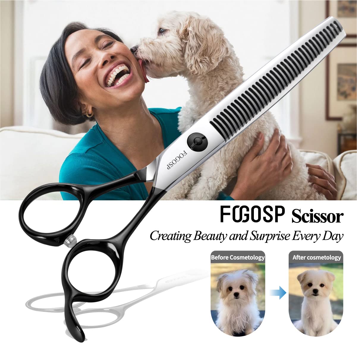 Fogosp Dog Thinning Shears For Grooming 36 Teeth 6.5'' Dog Blending Shears For Grooming Small Medium Dogs Professional Pet Thinn