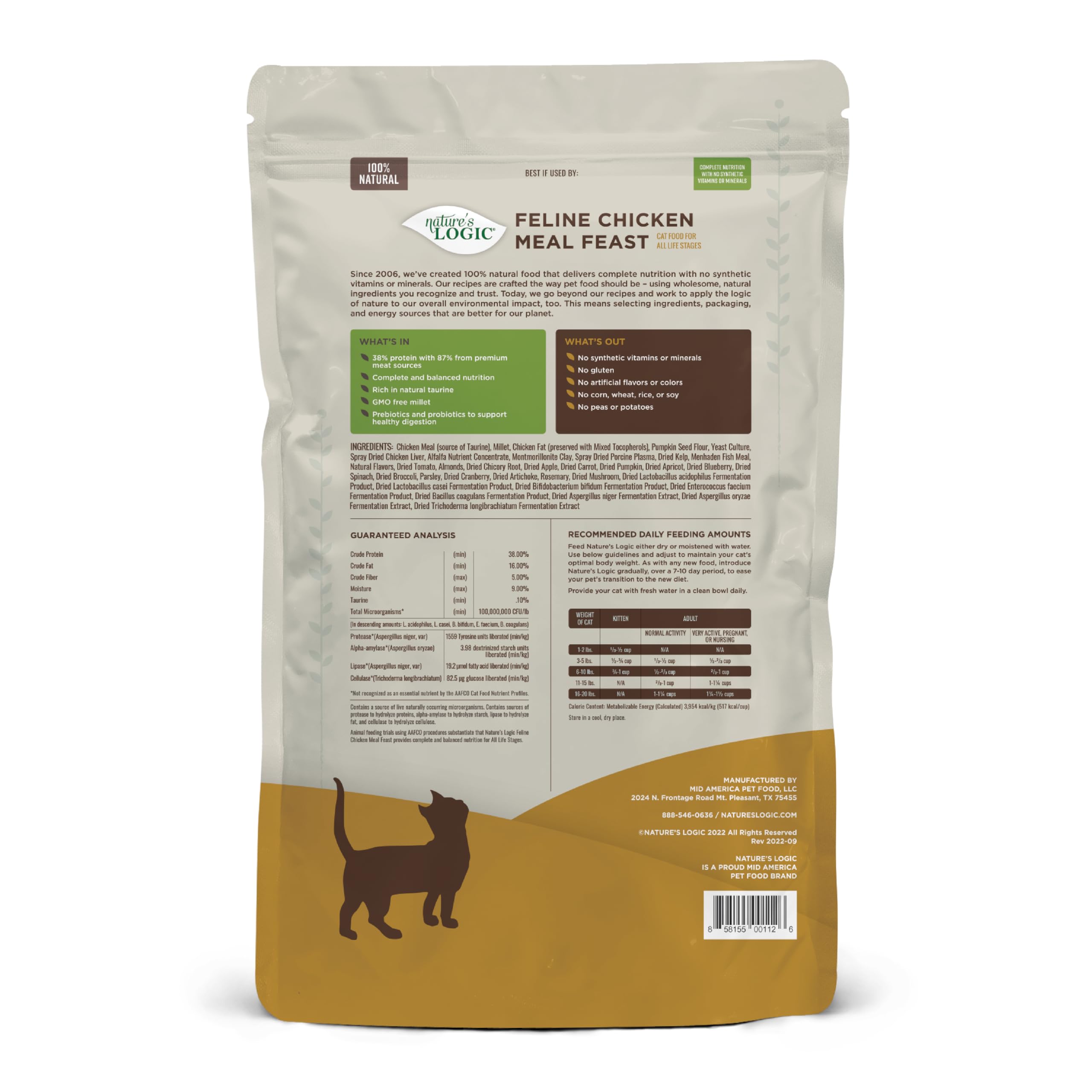 Natures Logic Feline Chicken Meal Feast Cat Food - High-Protein Dry Food for Cats, 100% Natural Nutrition with Probiotics & Pre