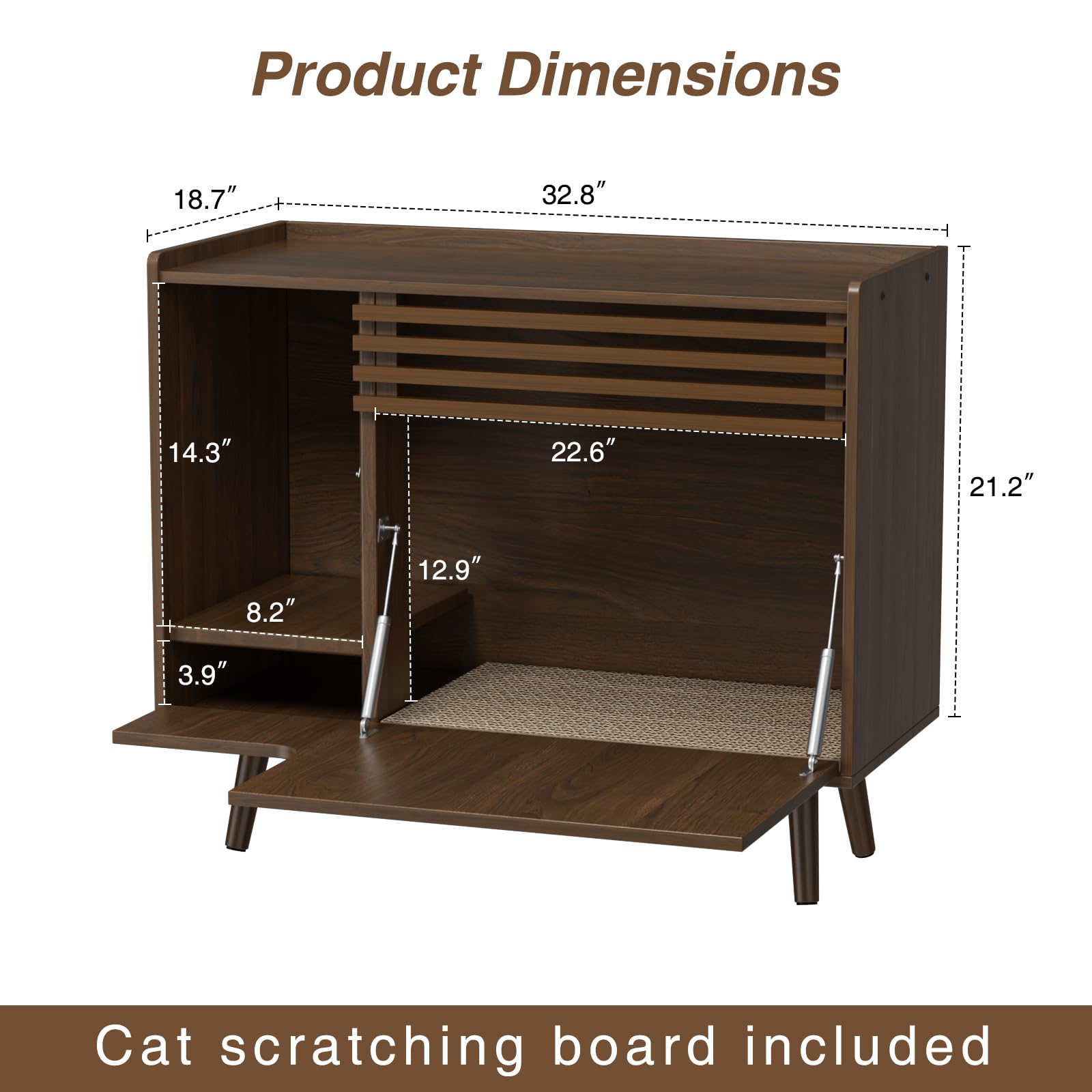 Halitaa Mid-Century Modern Hidden Litter Box Furniture With Cat Scratch Pad, Flip-Down Opening Litter Box Cabinet Cat Washroom E