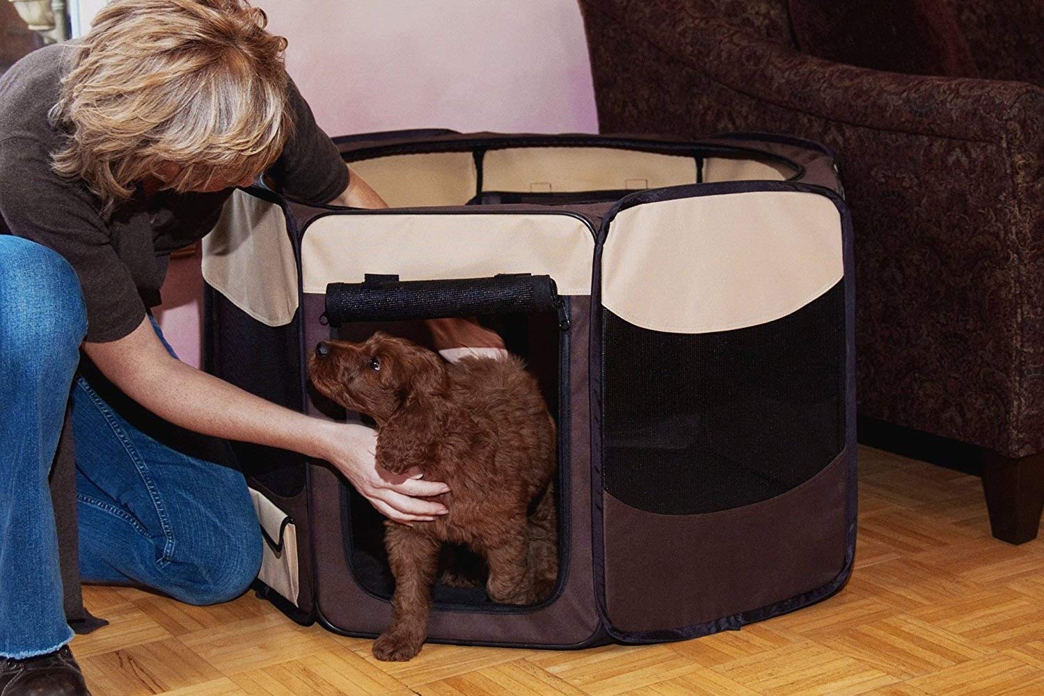 Pet Gear Travel Lite Portable Play Pen/Soft Crate With Removable Shade Top For Dogs/Cats/Rabbits, Easy-Fold + Built-In Stay Fold Band, Durable 600D Fabric, Indoor/Outdoor, 3 Sizes, Sahara, 29-Inch