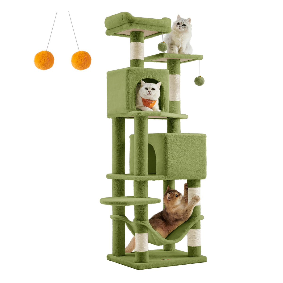 Feandrea Cat Tree, 61-Inch Cat Tower For Indoor Cats, Plush Multi-Level Cat Condo With 5 Scratching Posts, 2 Perches, 2 Caves, H