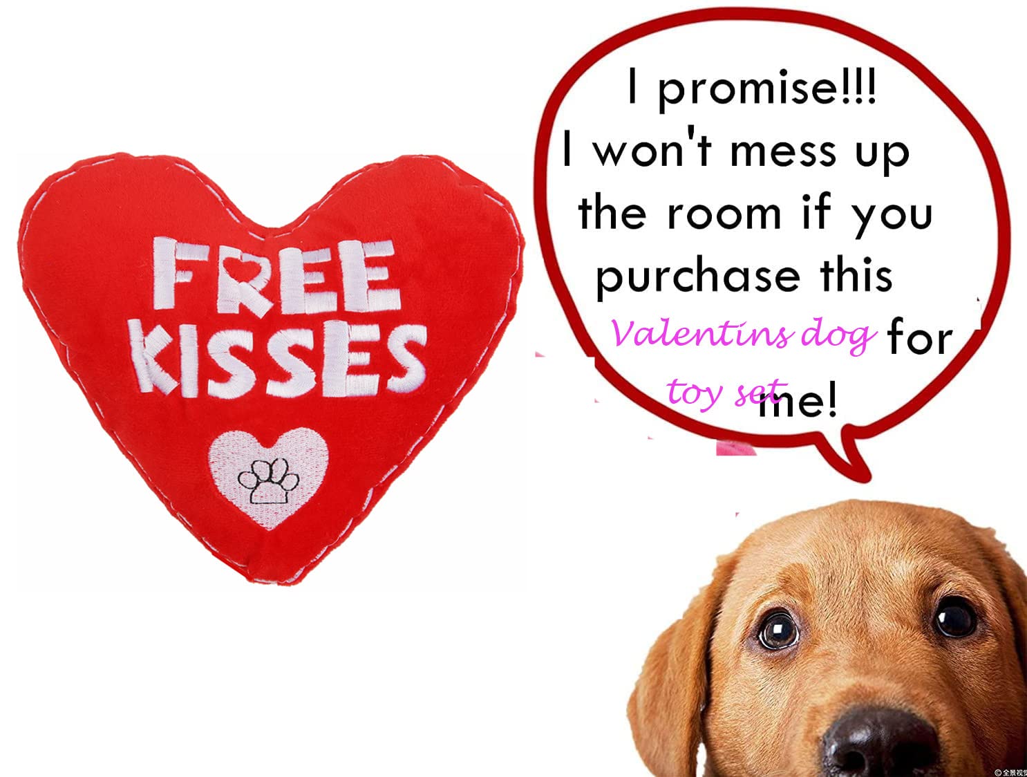 Boombone Valentines Dog Toy, Plush Dog Squeak Toy, Heart Dog Toy For Small Medium Dogs