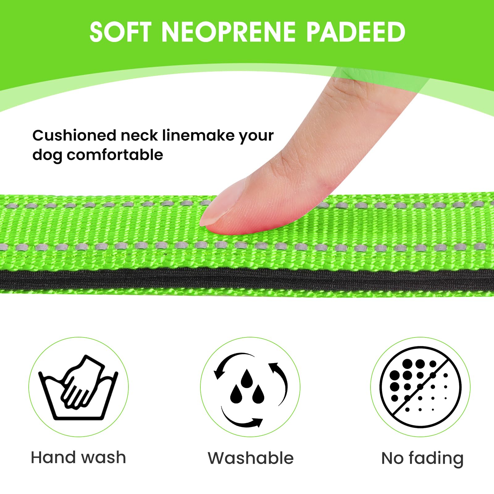 Penseepet Reflective Dog Collar Padded With Soft Neoprene Breathable Quick Release Basic Dog Collars For Large Dogs Green Boy Girl