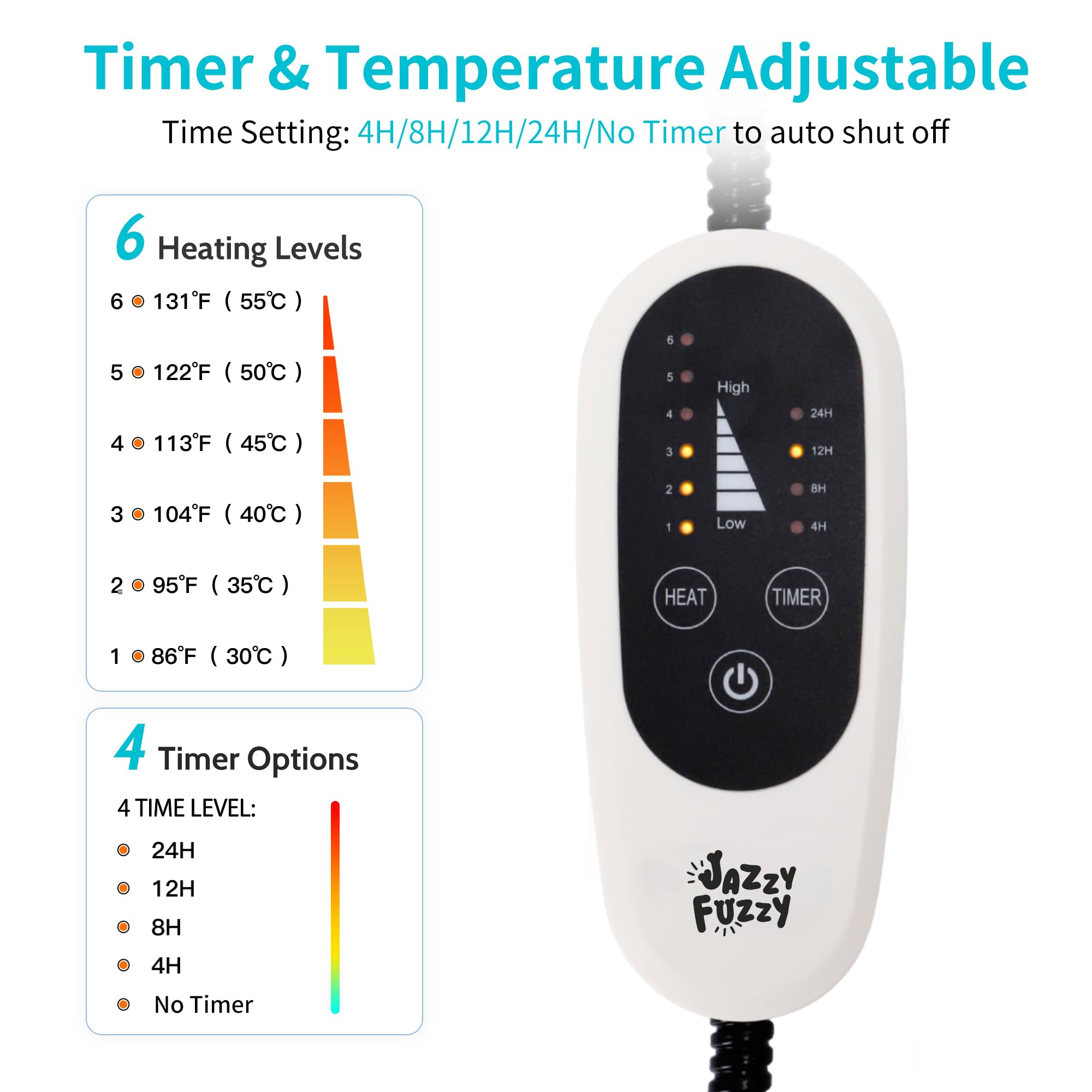 Jazzy Fuzzy Pet Heating Pad, 6 Adjustable Temperature Indoor Heated Pad With Timer, For Cats And Dog With Chew Resistant Cord (L