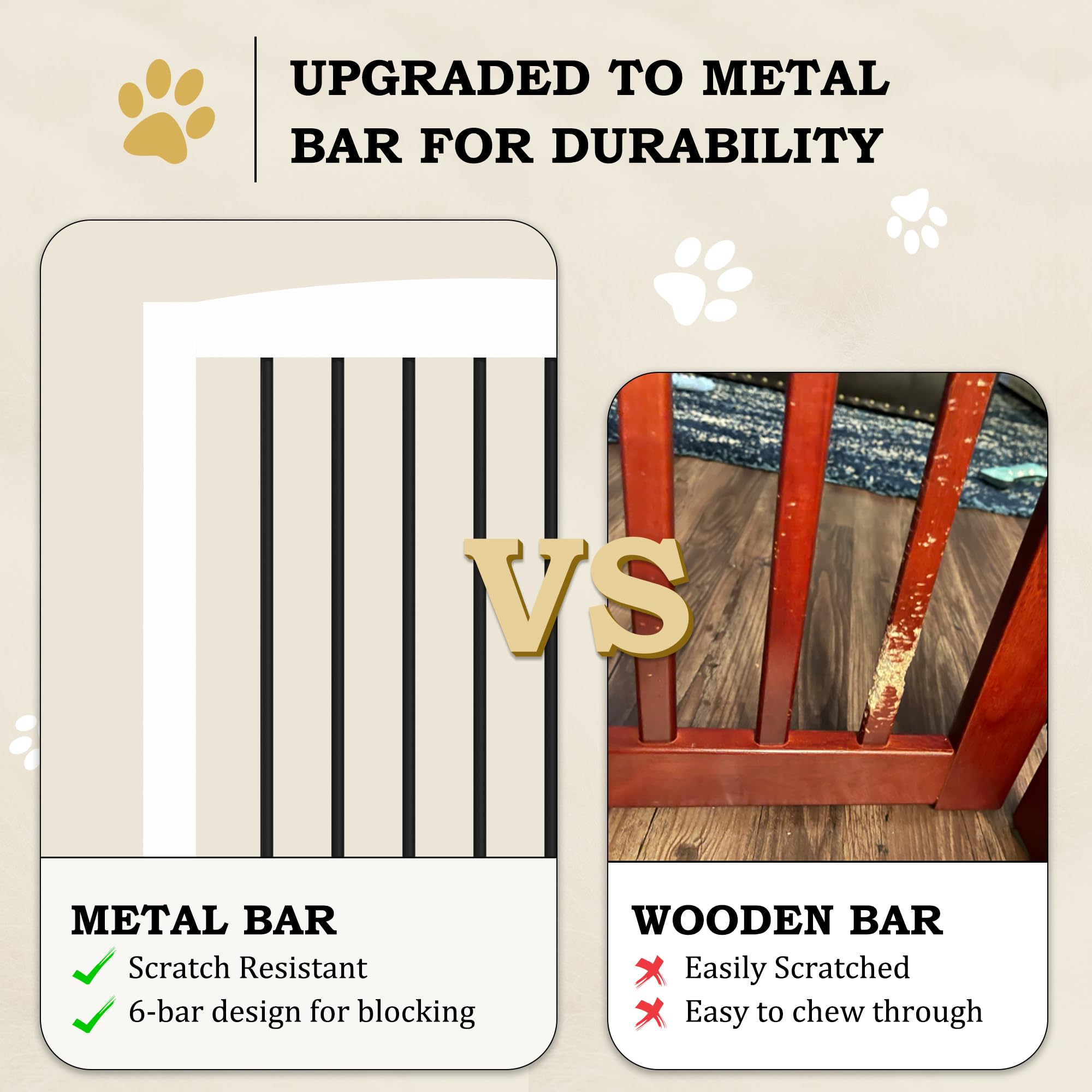 PUPETPO Freestanding Pet Gates with Walk Through Door, Dog Indoor Fence, Dog Gate for The House, Stairs, Extra Wide Dog Gate, Su