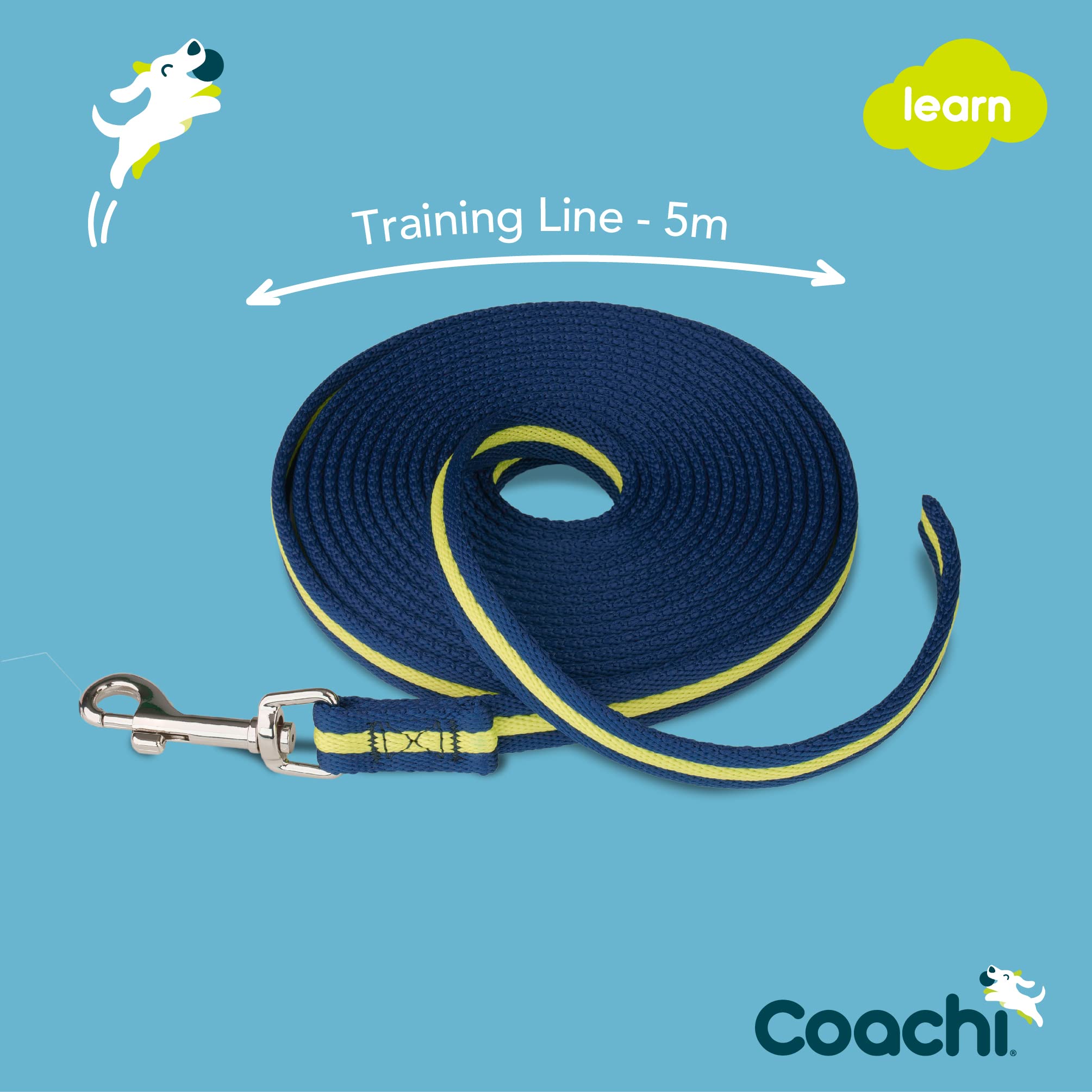 Coachi Training Line 5M, Safe Training Outdoors, Recall Training, Dog & Puppy Socialization, Lightweight, Soft To Hold, Suitable