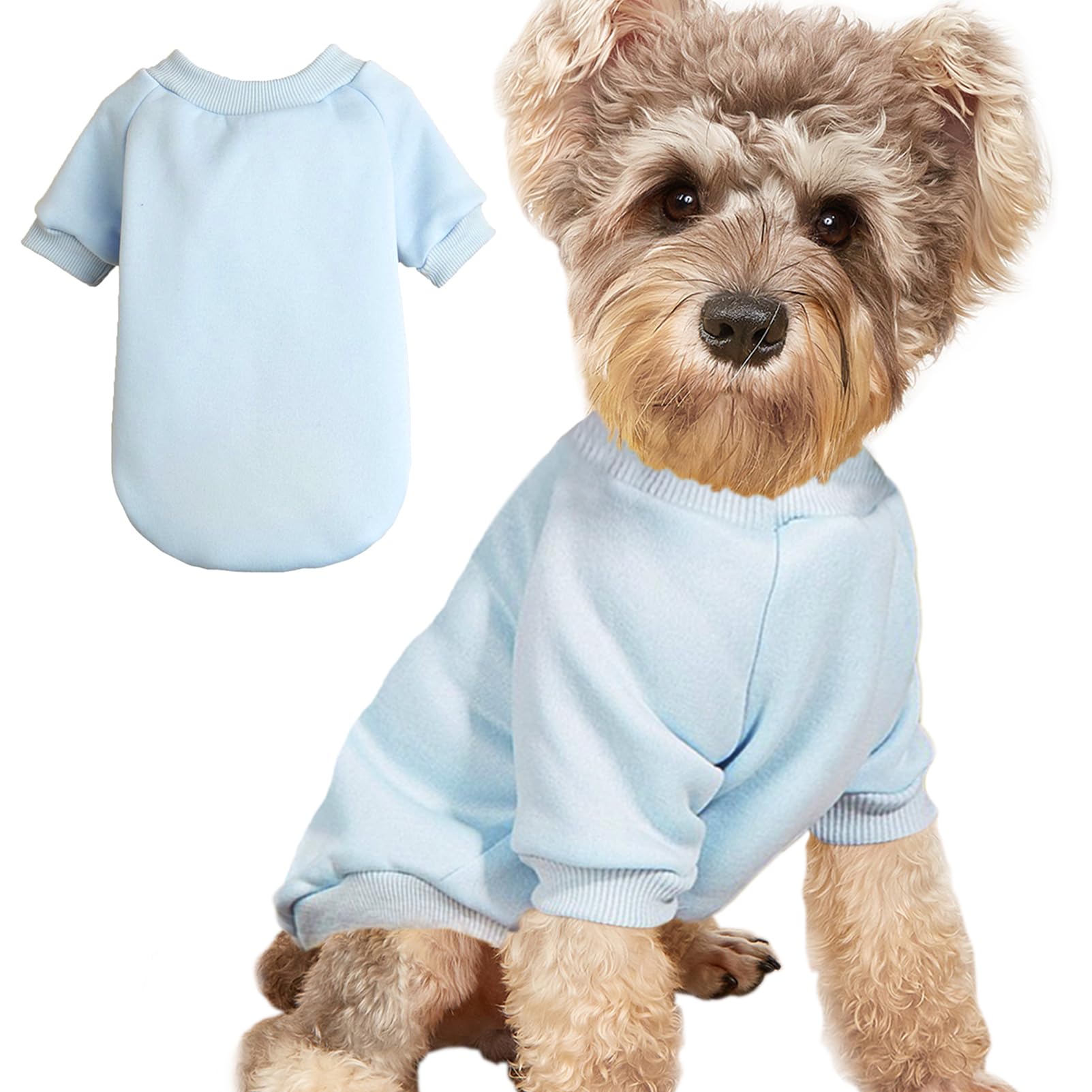 Jouhoi Puppy Sweater For Small Dogs Clothes Warm Winter Cat Clothe Pet Sweatshirt Knitwear Doggie Kitten Clothing, Light Blue, X