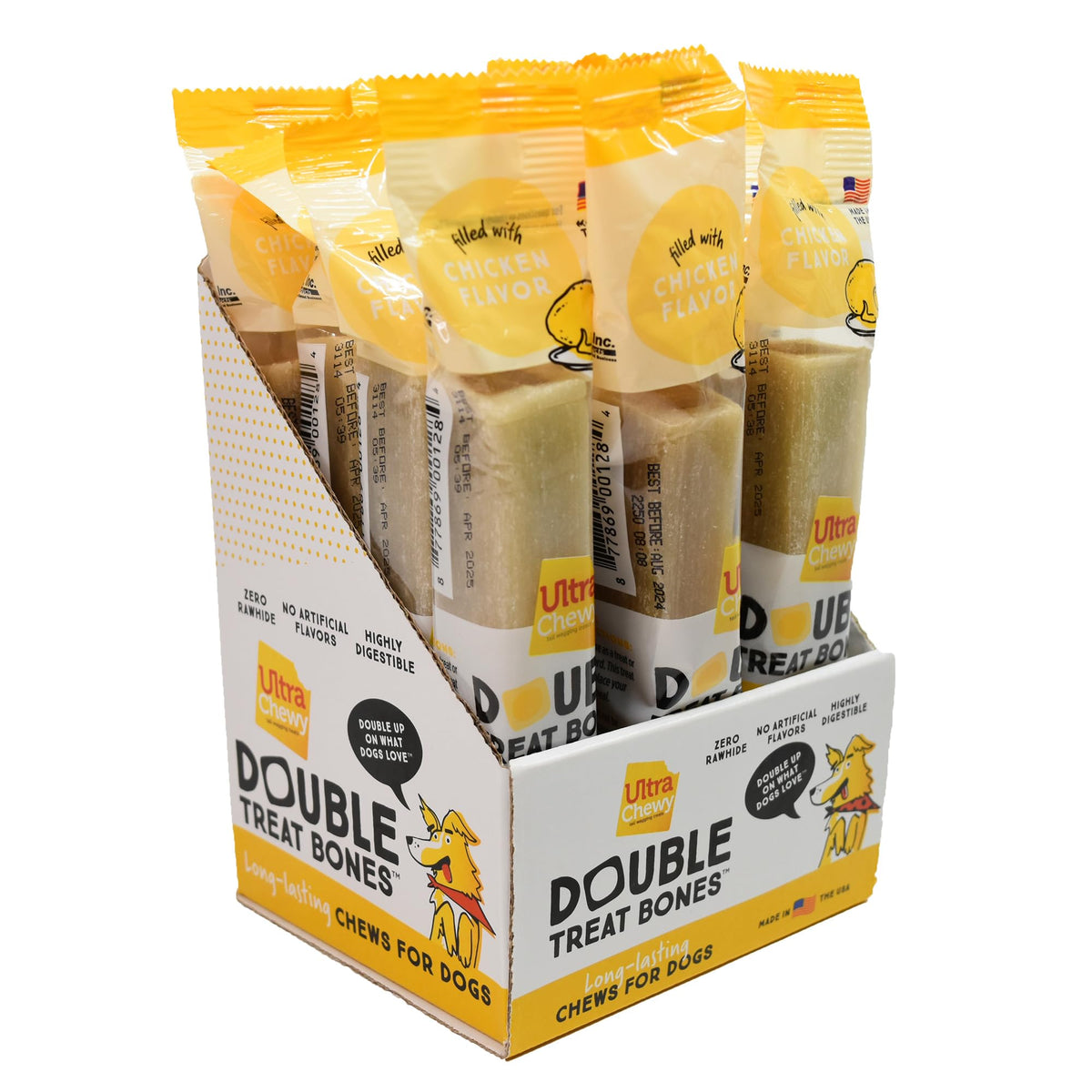 Ultra Chewy Chicken Double Treat Bones: Long-Lasting Dog Treats Made In Usa For Large And Small Breeds, Highly Digestible, Ideal