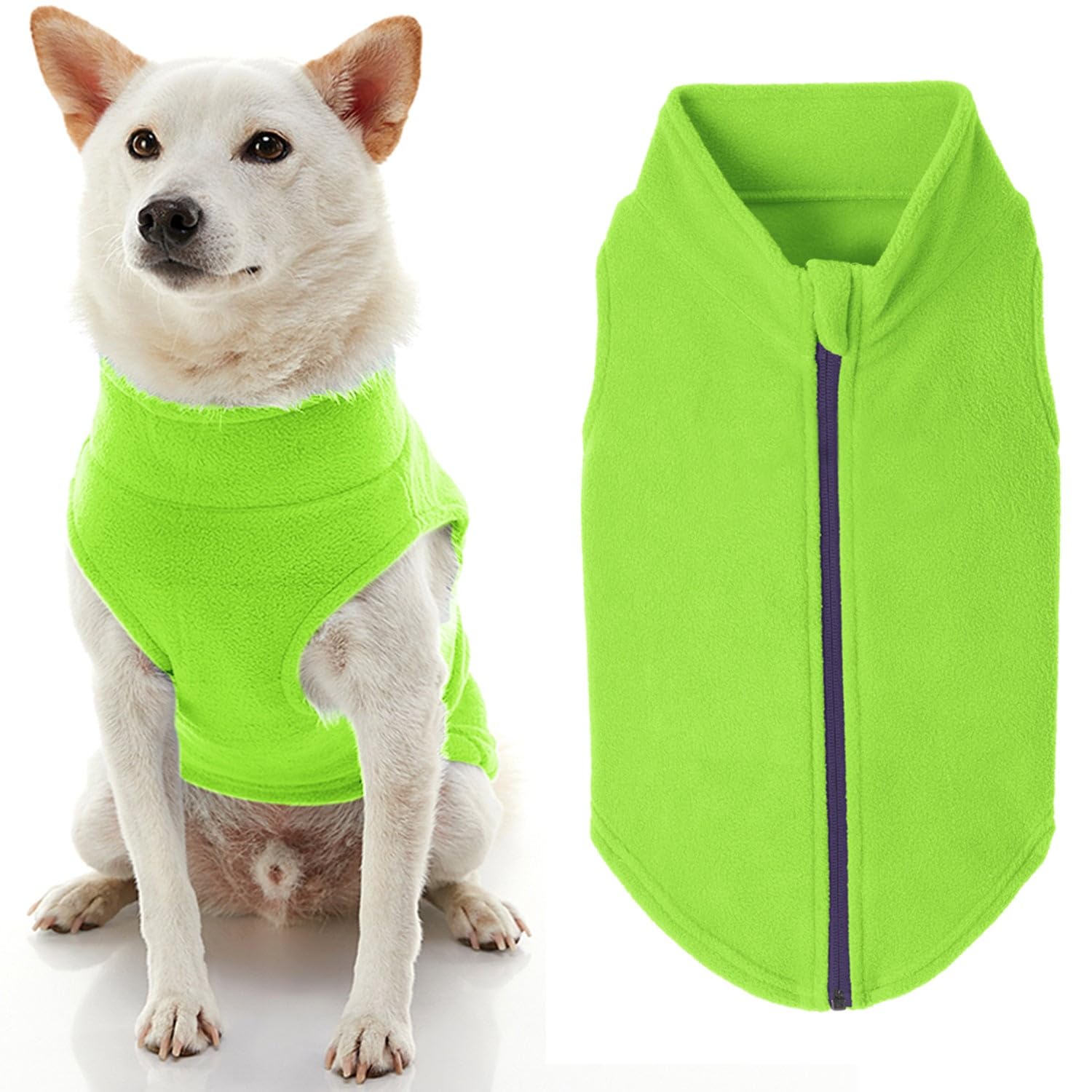 Gooby Zip Up Fleece Dog Sweater - Lime, 3X-Large - Warm Pullover Fleece Step-In Dog Jacket With Dual D Ring Leash - Winter Small Dog Sweater - Dog Clothes For Small Dogs Boy And Medium Dogs