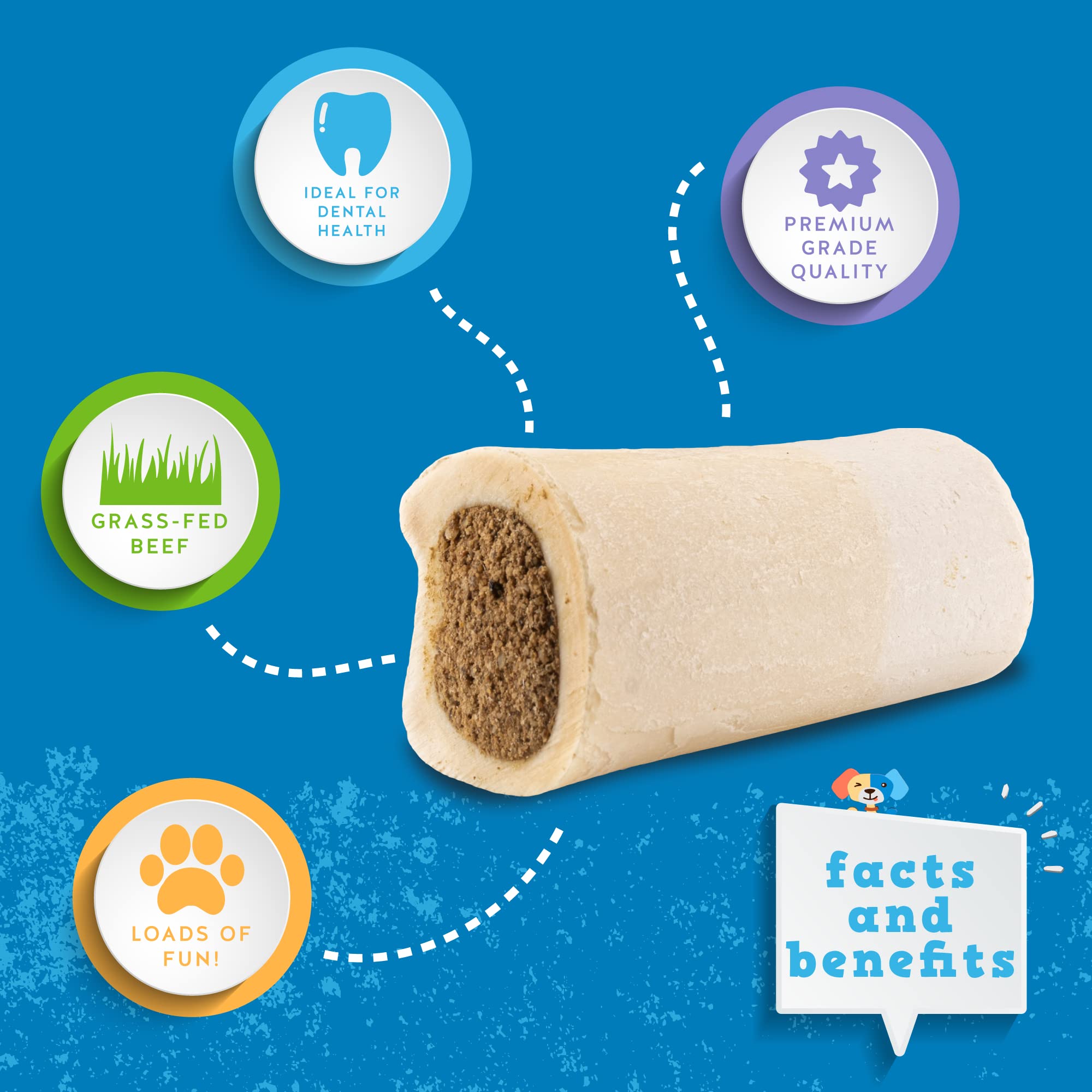 Jack&Pup 3-4 Filled Dog Bones for Small and Large Dogs, Flavored Shin Dog Bones Long Lasting, Stuffed Bone for Dogs, High Protei