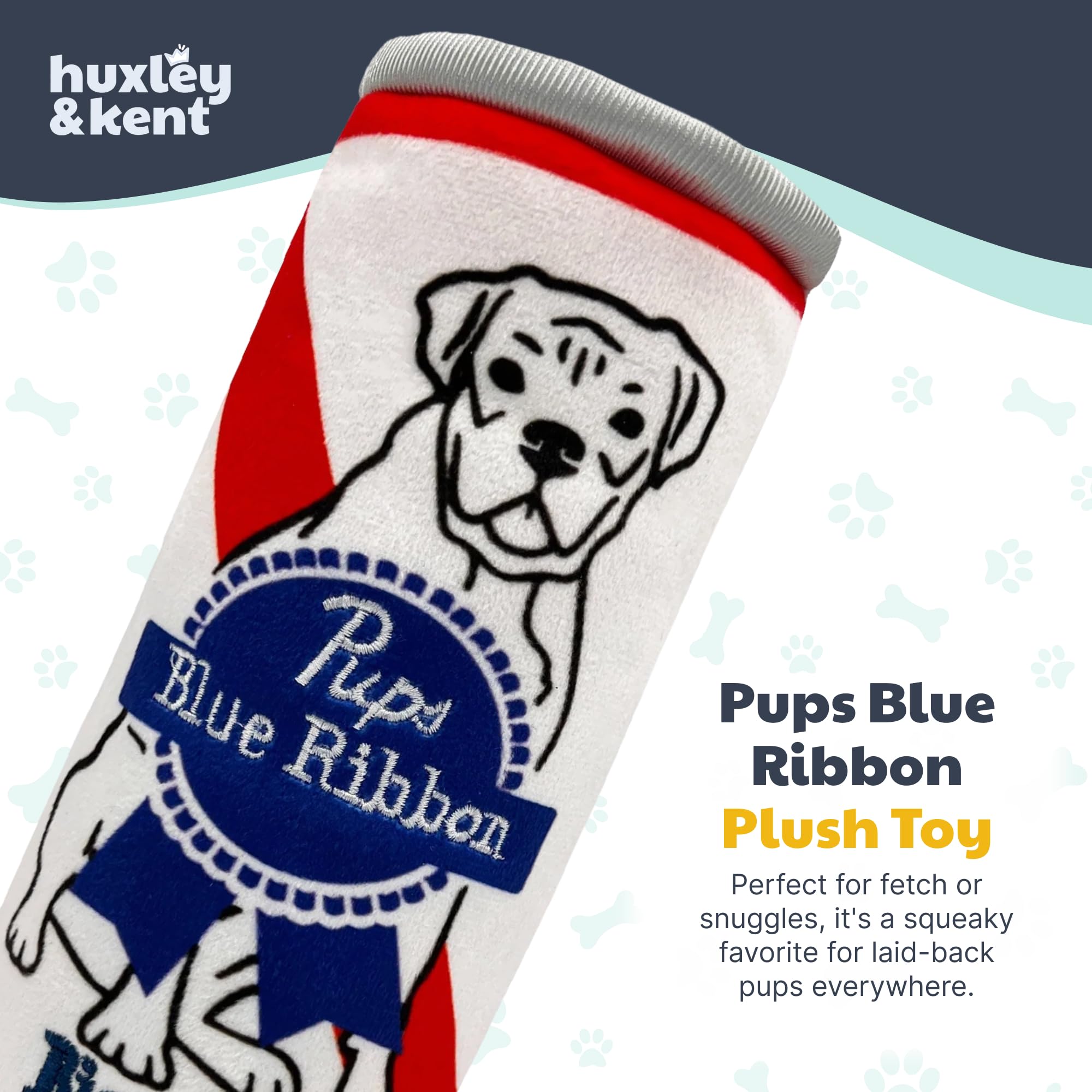 Huxley & Kent For Dogs - Pups Blue Ribbon (Large) - Power Plush Dog Toy With Squeaker - Funny Dog Toy - H&K Squeaky