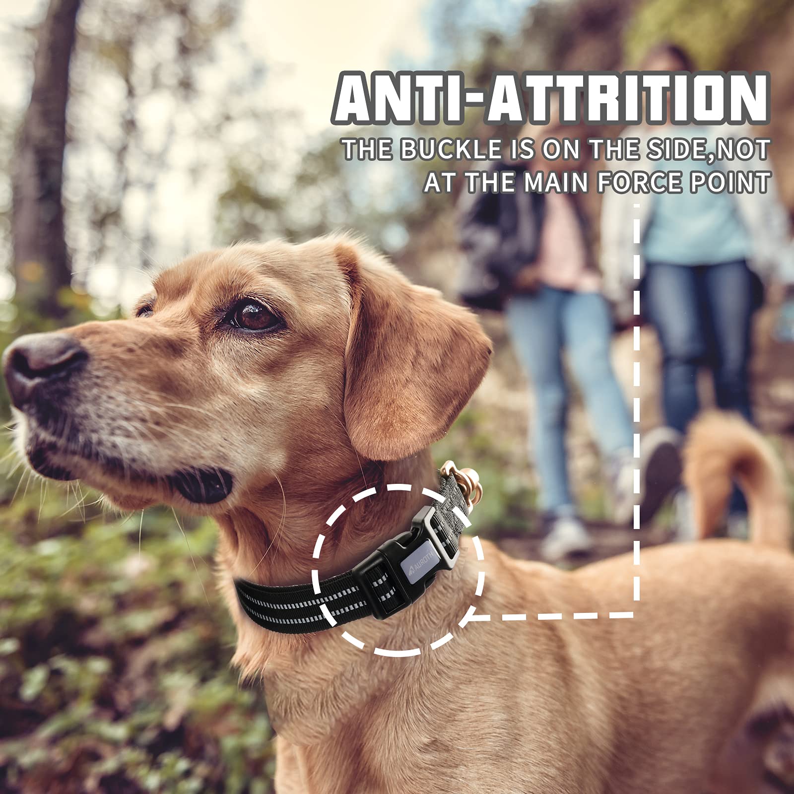 Auroth Dog Collar For Medium Large Dogs, Reflective Dog Collar, Soft Nylon Adjustable Dog Collars With Heavy Duty Metal D Ring Tangle Free (Large:15.7'-27.1', Black)