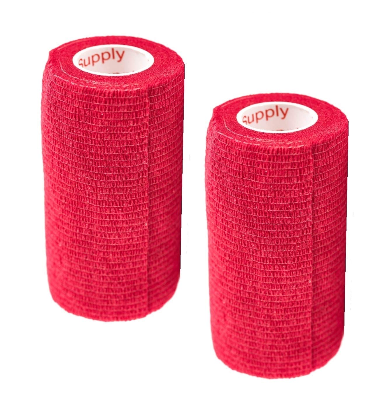 Vet Wrap Tape (Red) (2 Pack) (2 Inch x 15 feet) Self Adhesive Adherent Adhering Cohesive Flex Self Stick Bandage Grip Roll Dog C