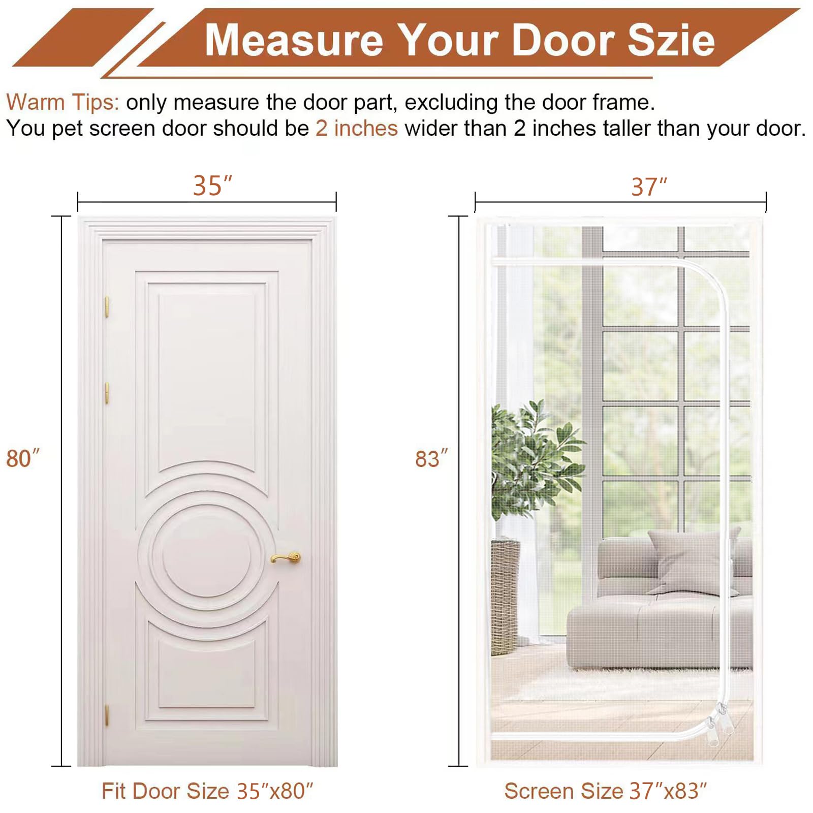 Dixutzi Reinforced Cat Screen Door Fits Door Size 35x 80, Heavy Duty Pets Proof Screen with Zipper, Prevent Dogs Cats Runnin