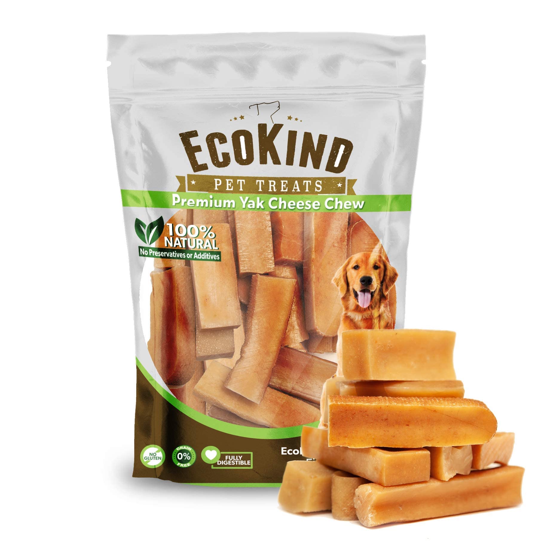 EcoKind Pet Treats Gold Himalayan Yak Cheese Dog Chew, Yak Dog Treats for Active Chewers, 100% Natural & Healthy Chew Sticks for