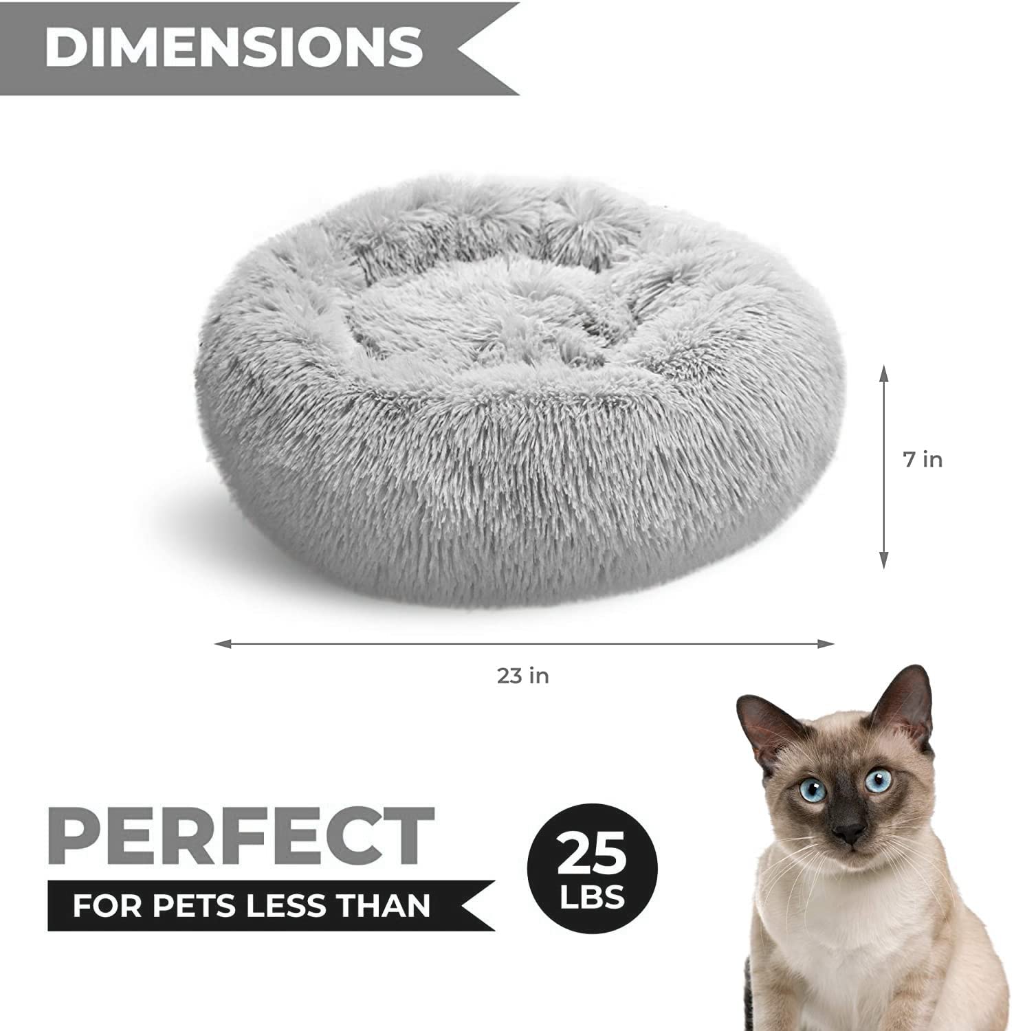 Whiskers & Friends Light-Grey Cat Bed, 23 Washable Anti-Anxiety Round Nest for Small Cats & Dogs, Ideal Indoor Pet Furniture