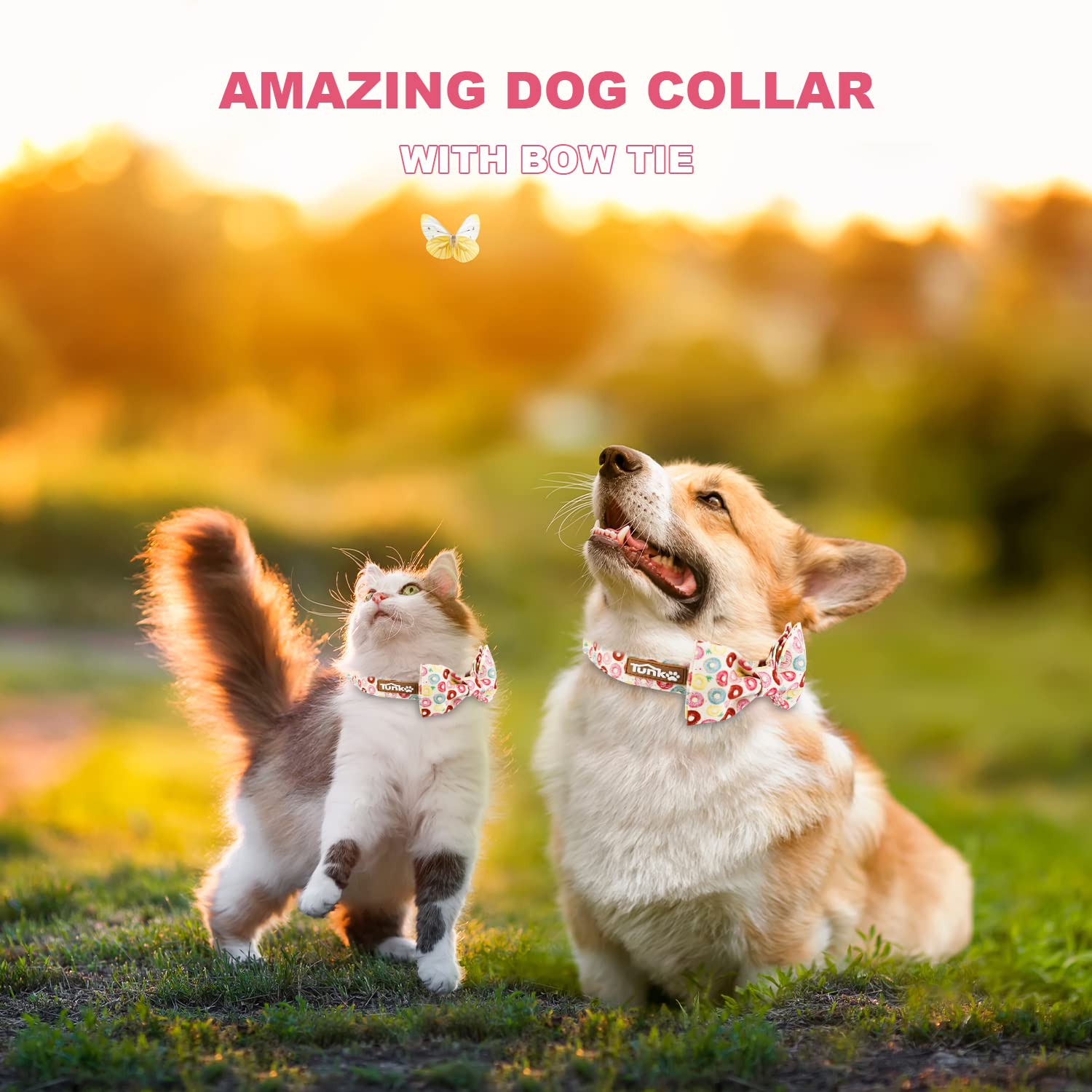 Tunkoo Super Cute Dog Collar With Bow Tie Donut - Durable, Adjustable, And Stylish Pet Collar Available In Small Medium Large S