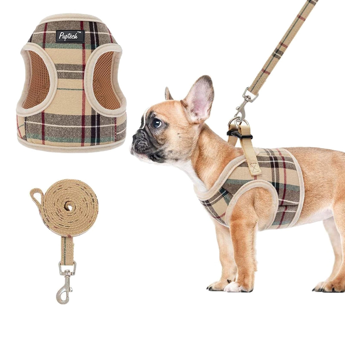 Pupteck Soft Mesh Dog Harness And Leash Set Step-In Plaid Puppy Padded No Pull Vest Harness For Xs Small Medium Sized Dogs Cats 
