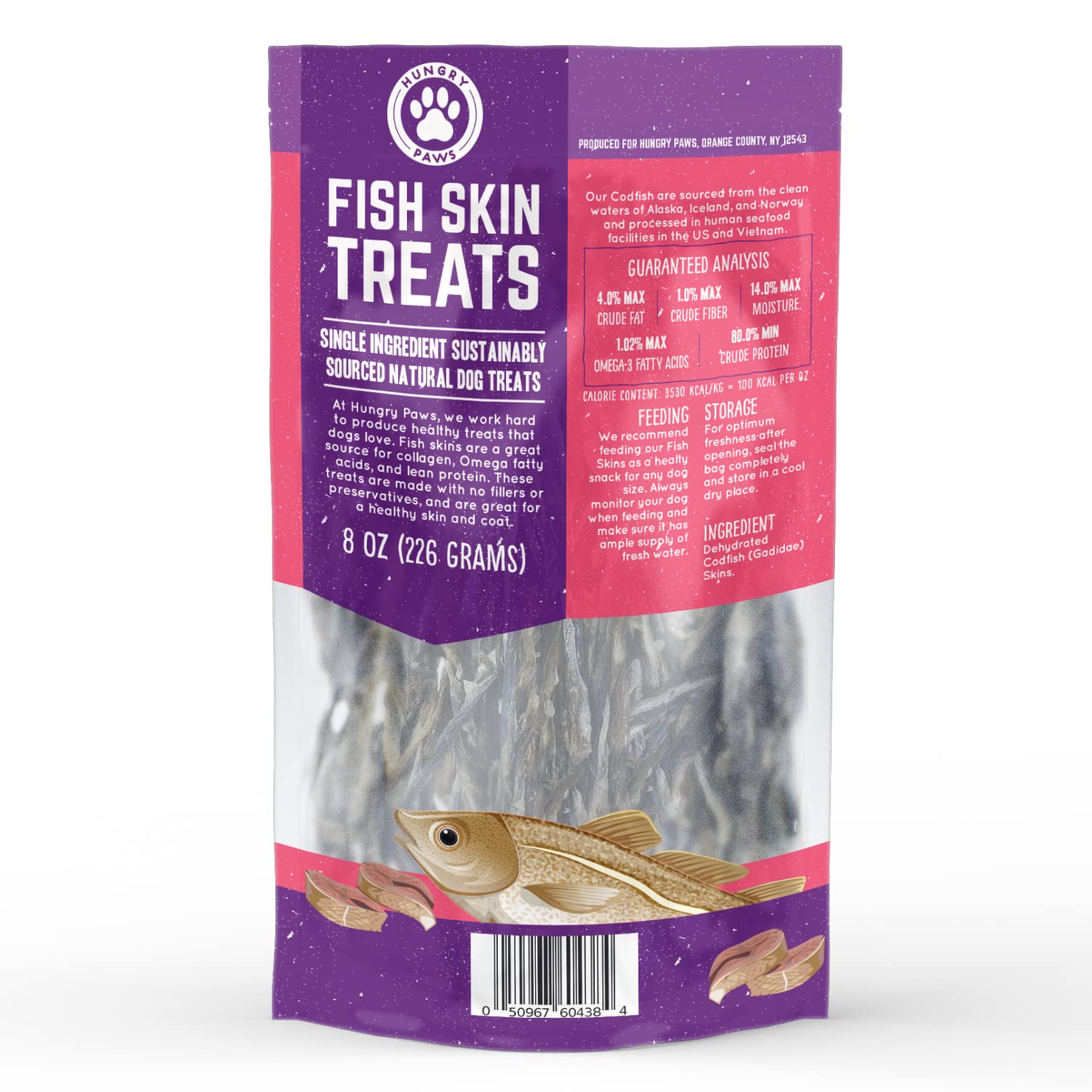 Hungry Paws Cod Skins Dog Training Treats - All Natural & Healthy Fish Skin Snacks for Dogs Boost Their Coat and Oral Health wit