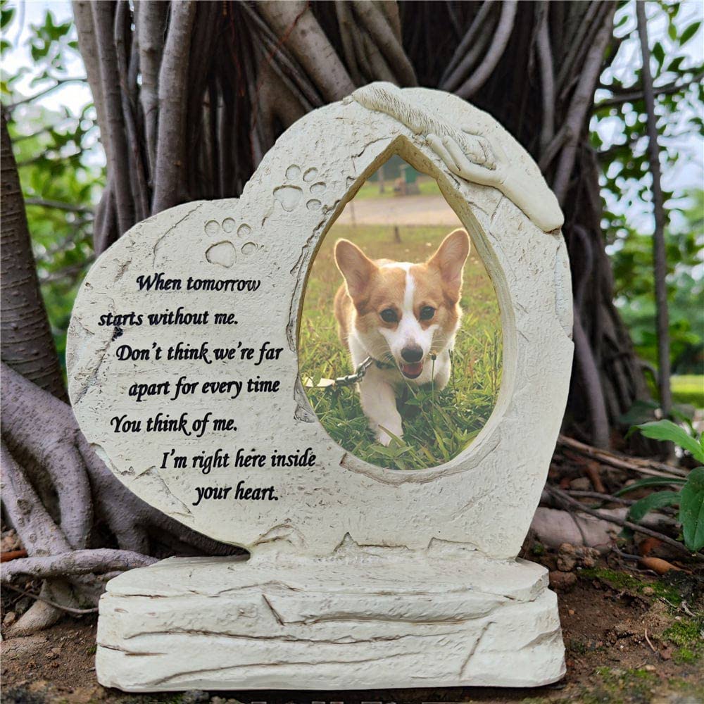 Jinhuoba Heart Shaped Pet Dog Memorial Stones With Photo Frame, Pet Dog Garden Stones Grave Markers Headstones Sympaty Memorial Gifts Loss Gifts Outdoor Or Indoor