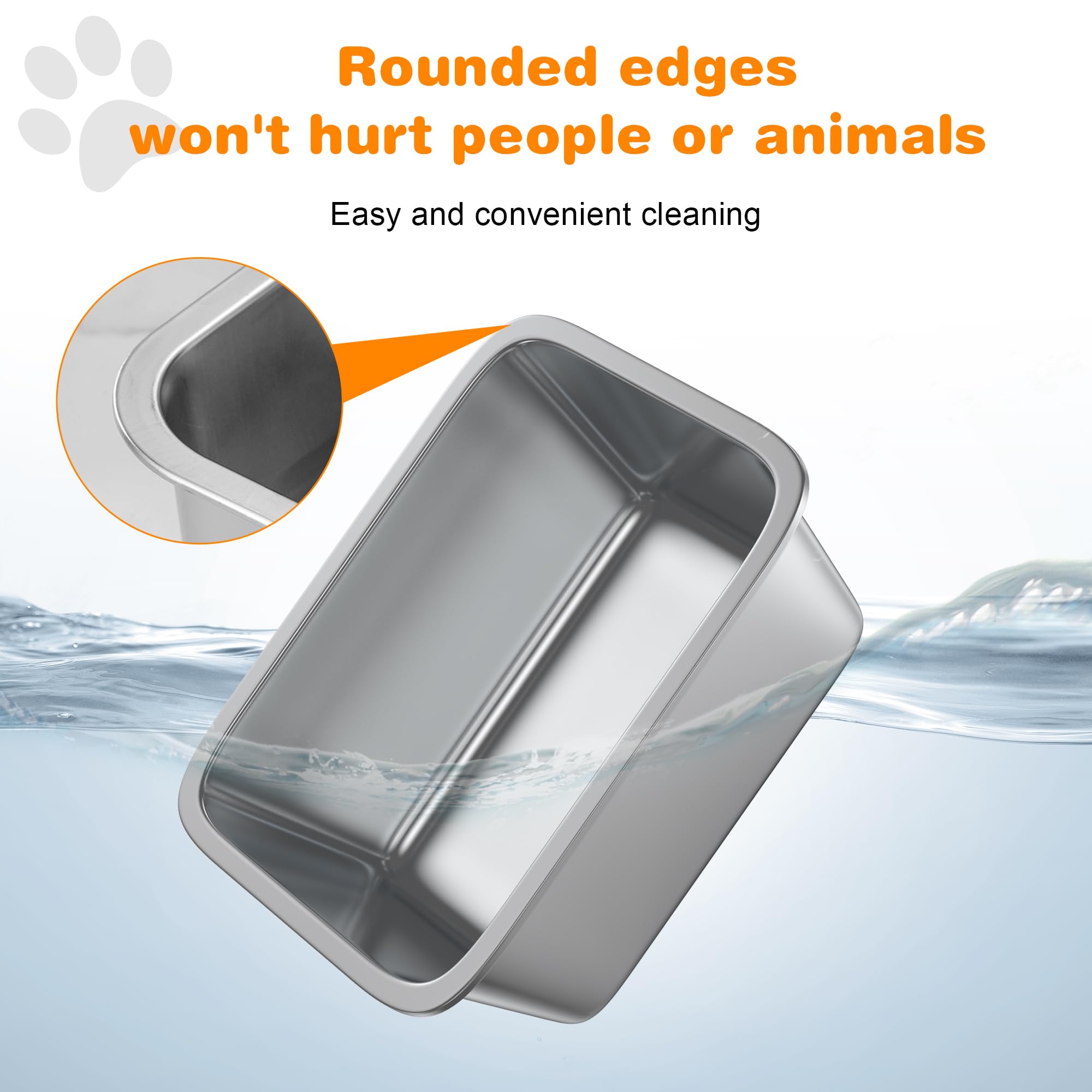 2 Pack 8'' Deep Large Litter Box Stainless Steel Metal Cat Litter Box Easy To Clean,Non-Stick,Suitable For Indoor And Outdoor Pe