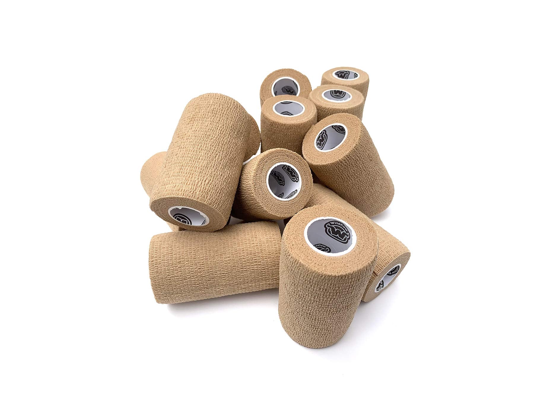 WildCow 4 Tan Vet Wrap Tape Bulk, 12 Pack Cohesive Bandage Wrap, Self Adherent Grip Rolls