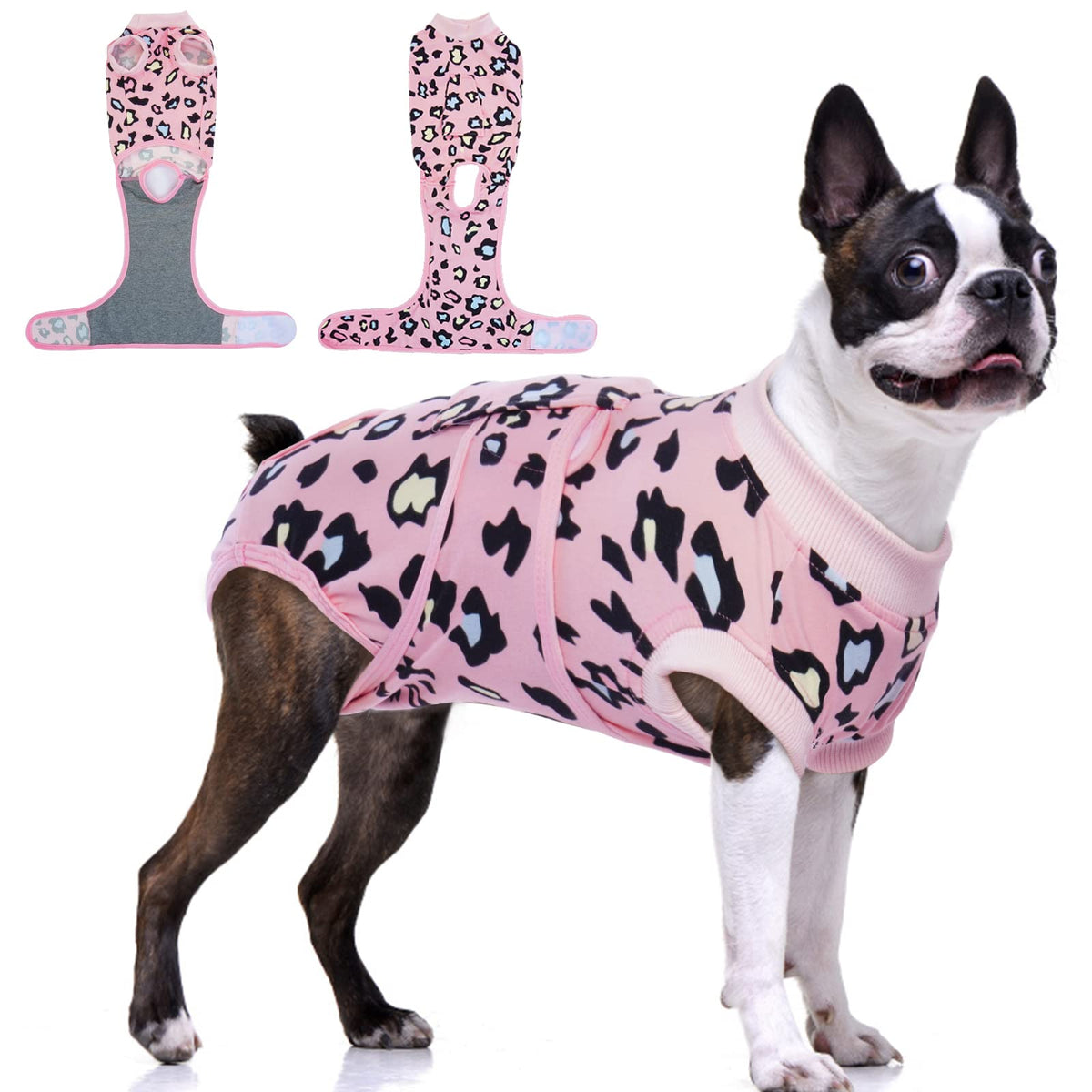 Fuamey Recovery Suit For Dogs After Surgery,Soft Breathable Dog Bodysuit E-Collar & Cone Alternative Surgical Suit,Male Female Dog Neuter Spay Suits Anti Licking Wounds Onesie Pink Leopard L