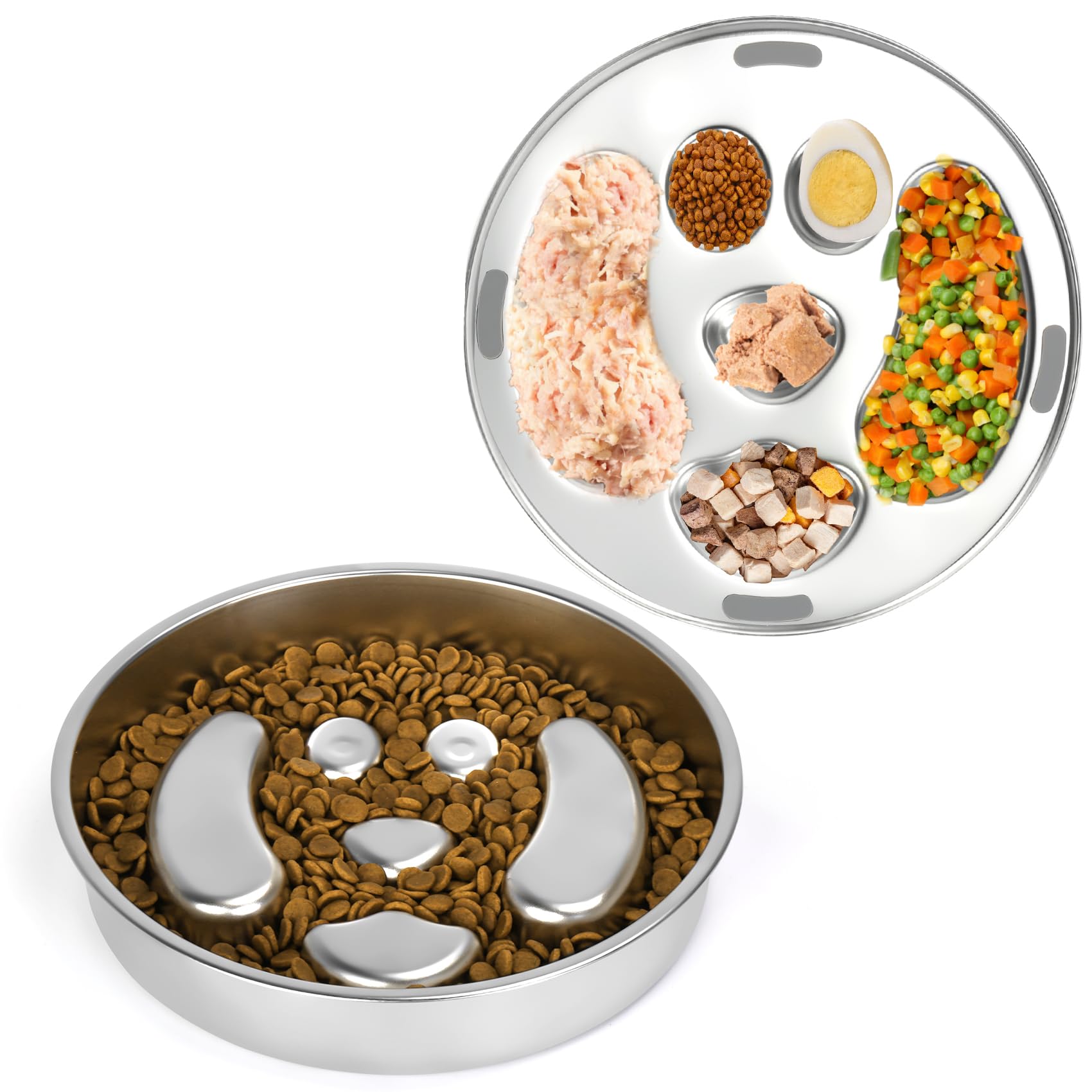 Slow Feeder Dog Bowls, 2 Pack Double-Sided 304 Stainless Steel Lick Plate & Slow Eating Bowl, 2 Cups Food-Grade Heavy Duty Metal