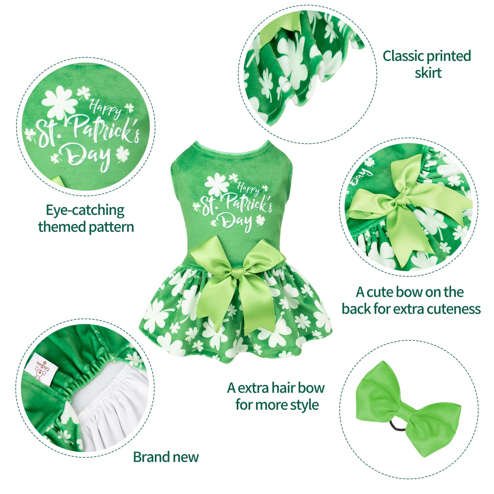 Cutebone St.Patrick'S Day Dog Green Dress Velvet For Small Dogs Girl Puppy Dresses Clover Dog Clothes Cva14L-D
