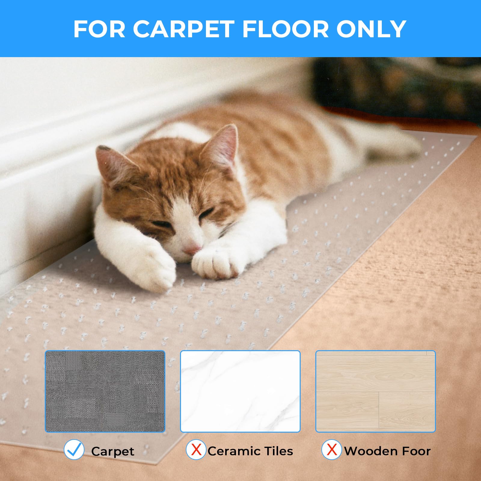 THAMIAO Carpet Protector Mat for Cats & Dogs - Anti-Scratch, Non-Slip, Clear, 3.6FT, Easy to Cut, 1pcs