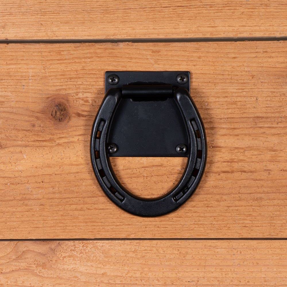 EASY-UP Horseshoe Cross Tie Ring | Ideal for Horse Stables | Stylish & Functional | Secure Mounting | Durable Black Powder Coate