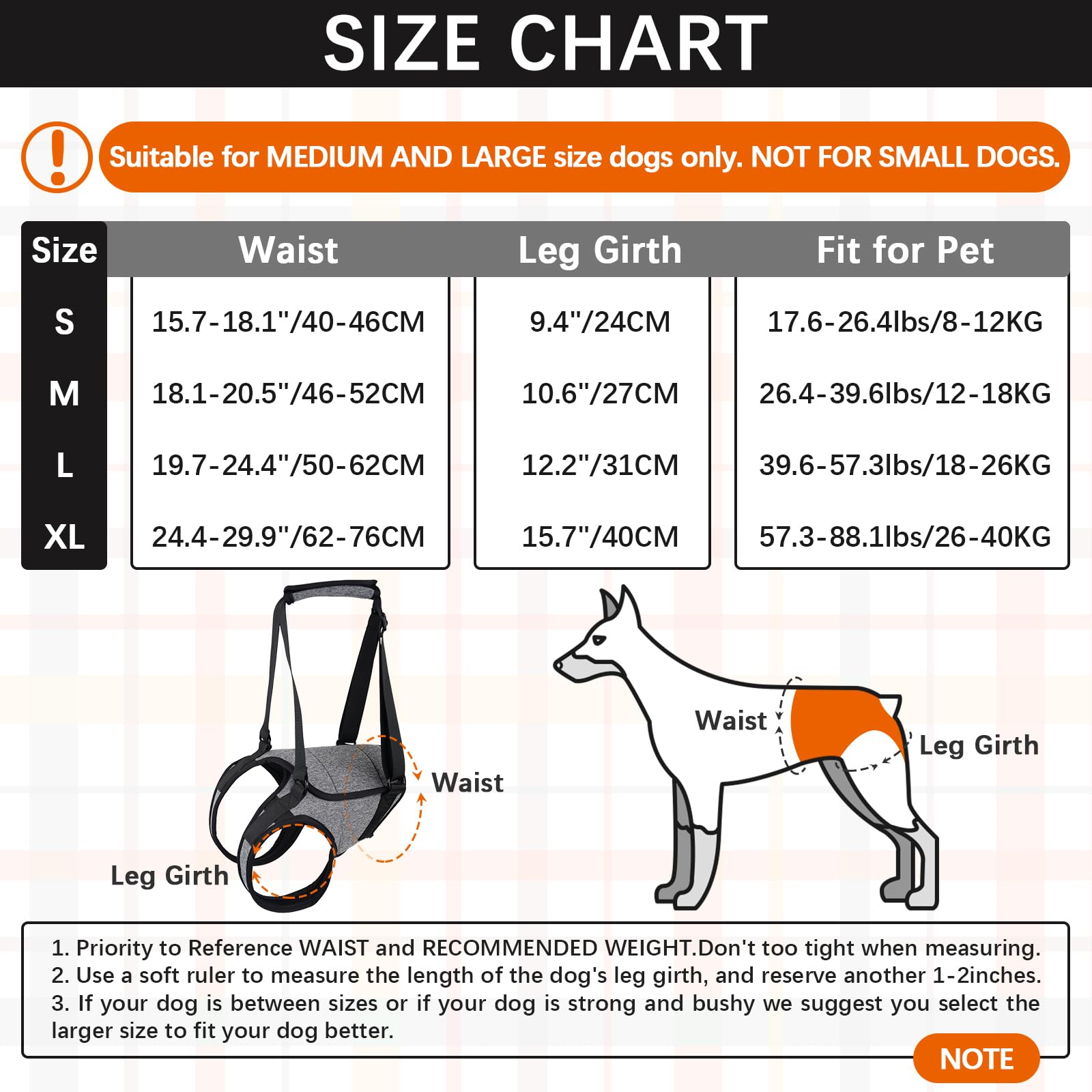 Rozkitch Dog Lift Harness, Pet Rear Support Aid Veterinarian Approved Sling For Old K9 Help With Poor Stability, Back Leg Hip Di