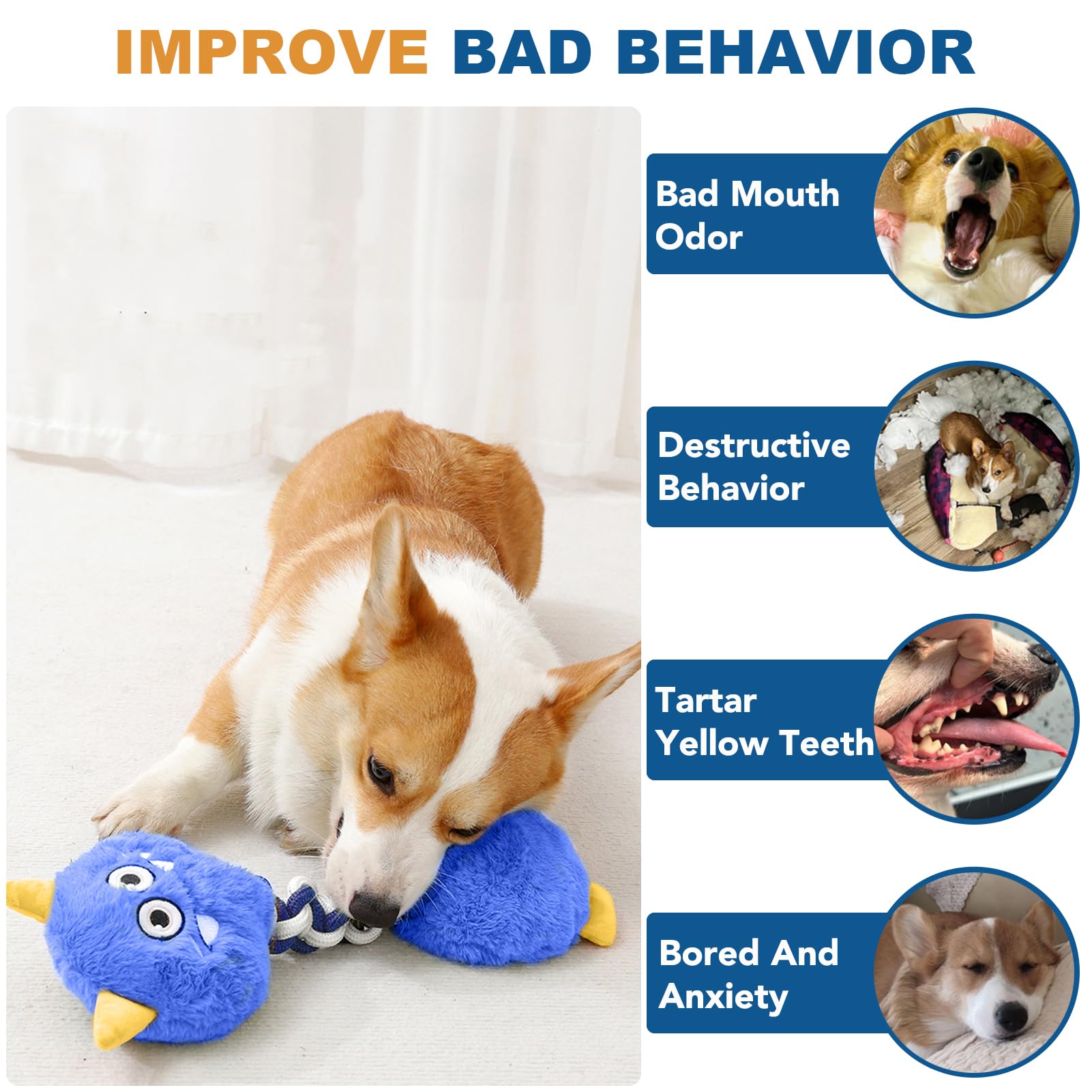 Bomda Dog Plush Toy, Large Dog Squeaky Toys, Stuffed Animal Dog Plush Toy For Cuddling & Playing, Cute Pet Toy For Medium And La